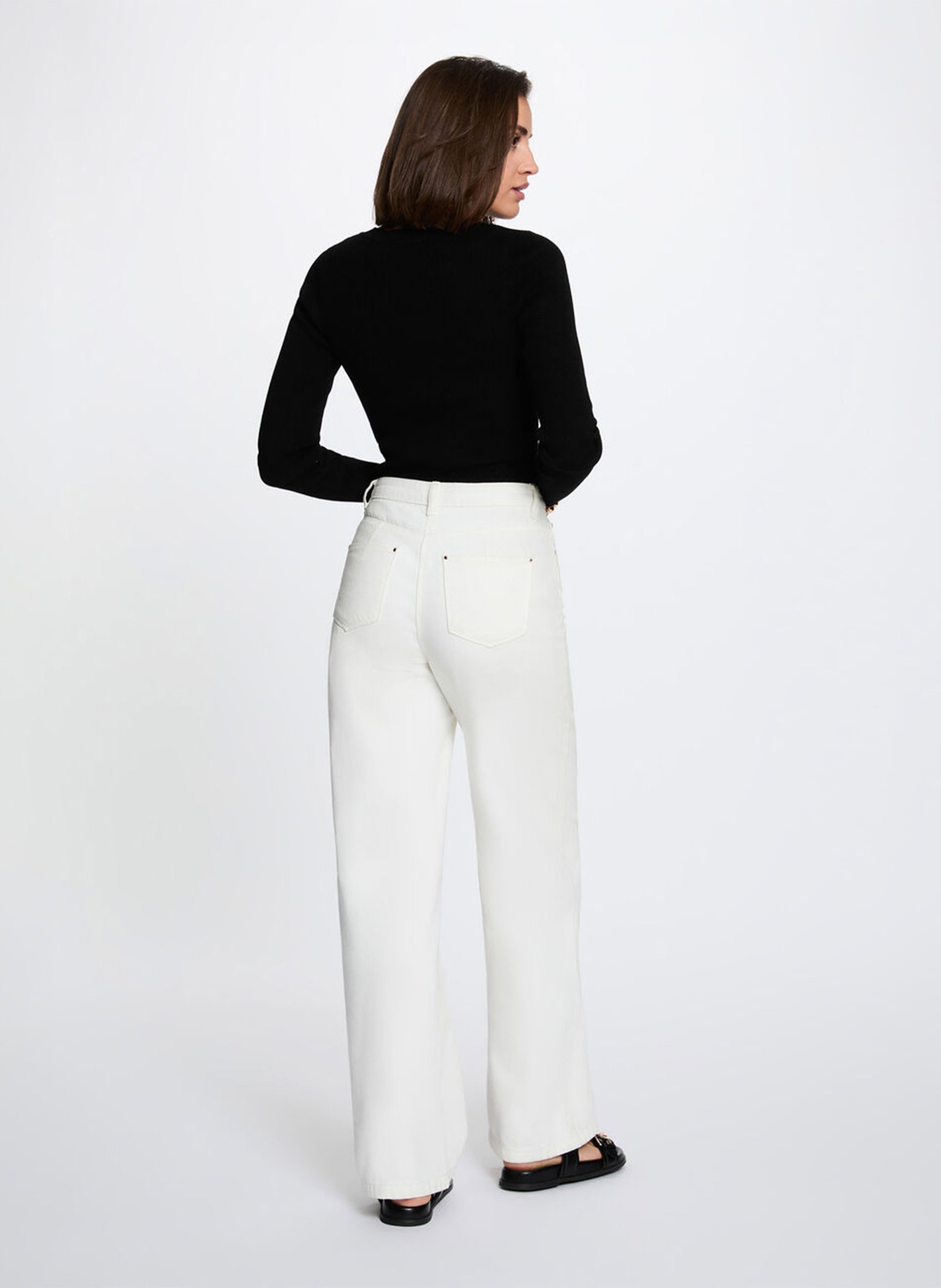 Pull ajusté col V à détails boutons MORGAN Zwart