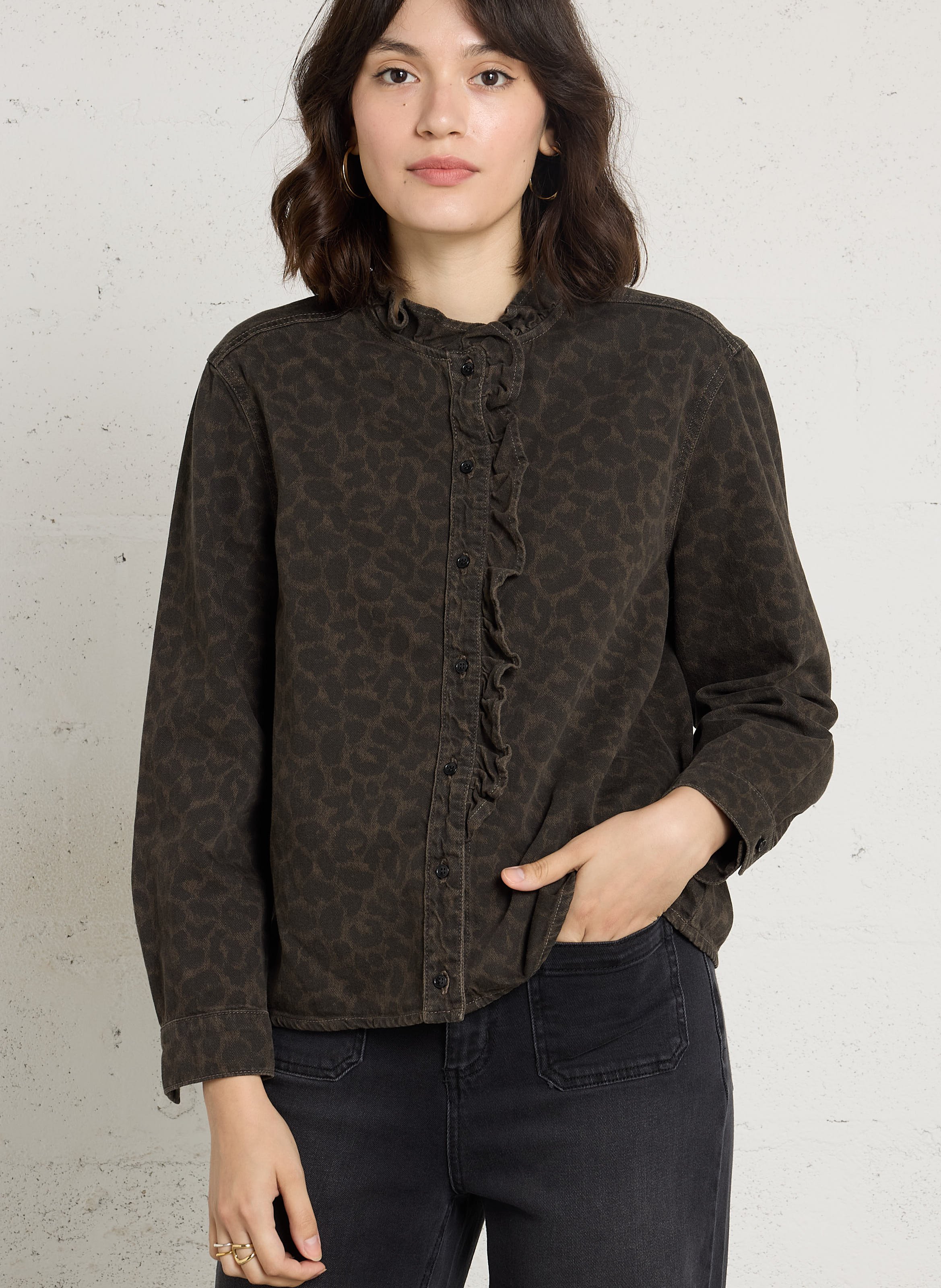 Rechte blouse met luipaardprint DES PETITS HAUTS Bruin