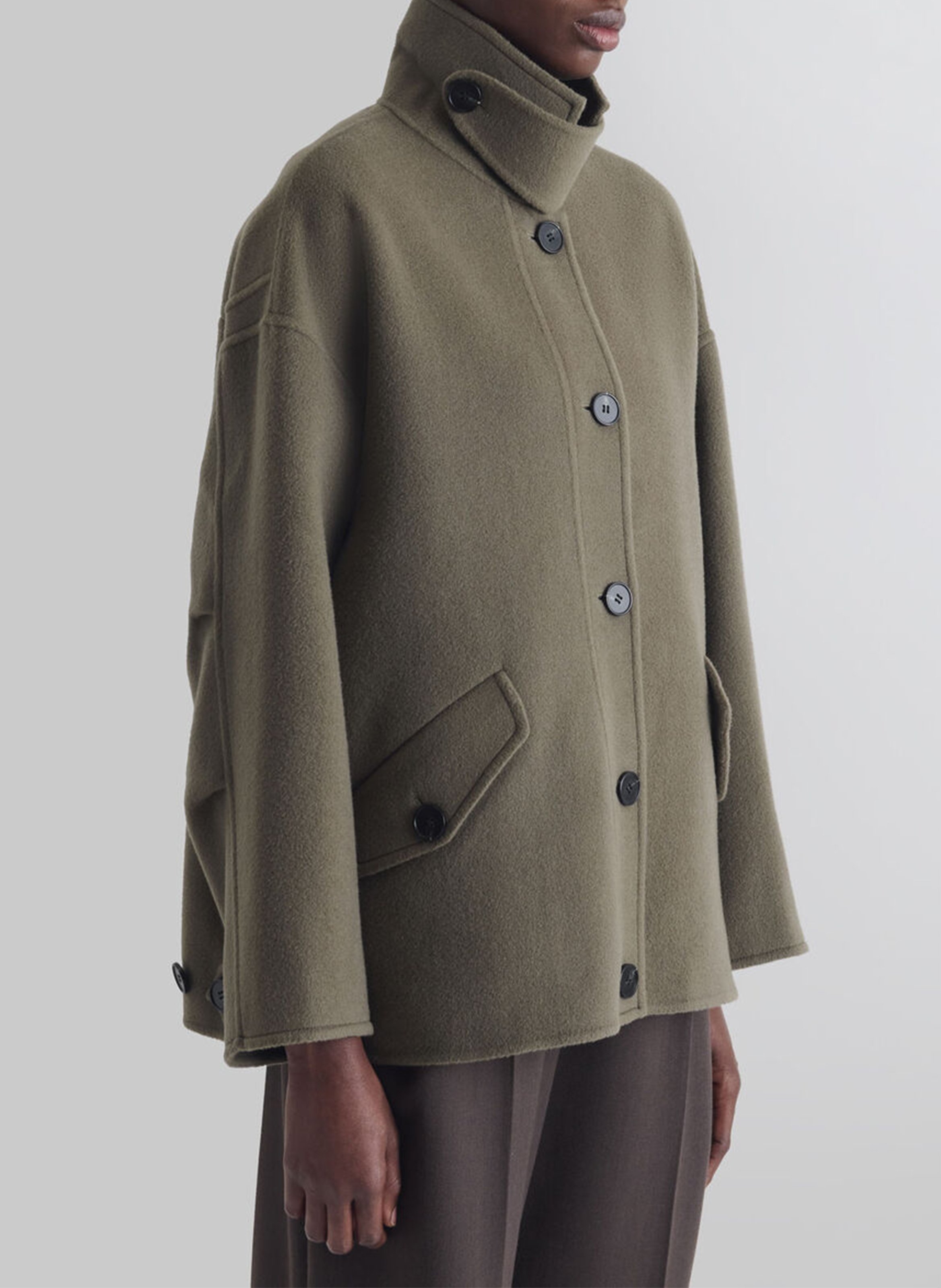 Oversized high-neck coat in wool and cashmere IRO Khaki