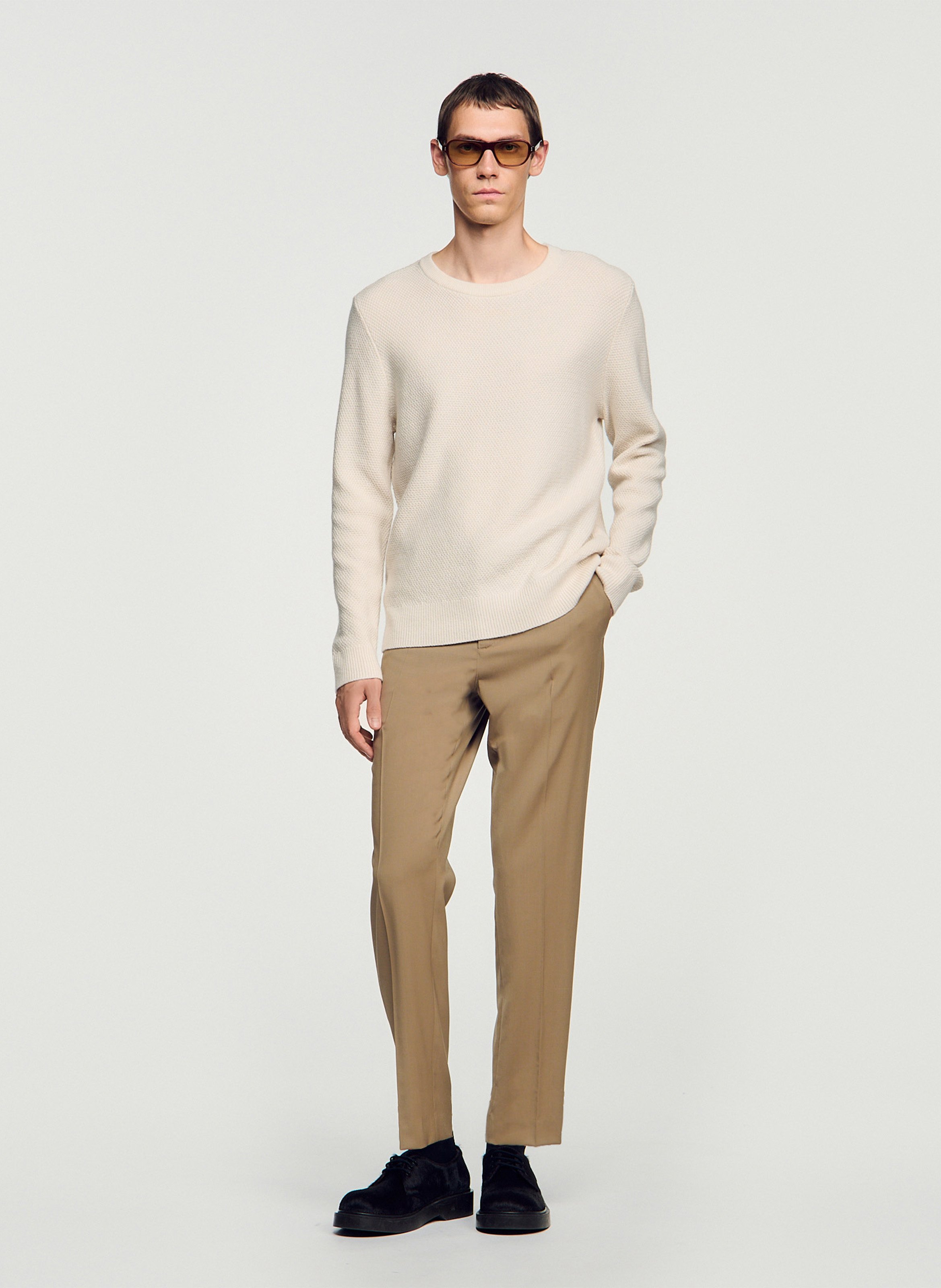 Pull droit col rond en laine SANDRO Beige