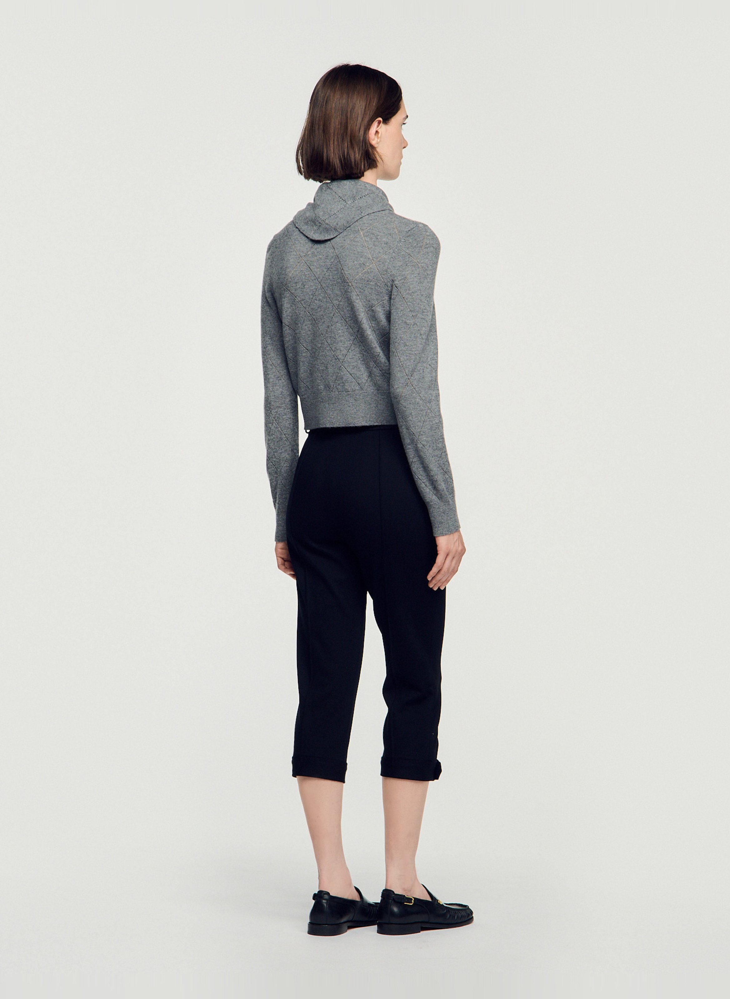 Gilet en maille ajourée de laine et cachemire SANDRO Gris