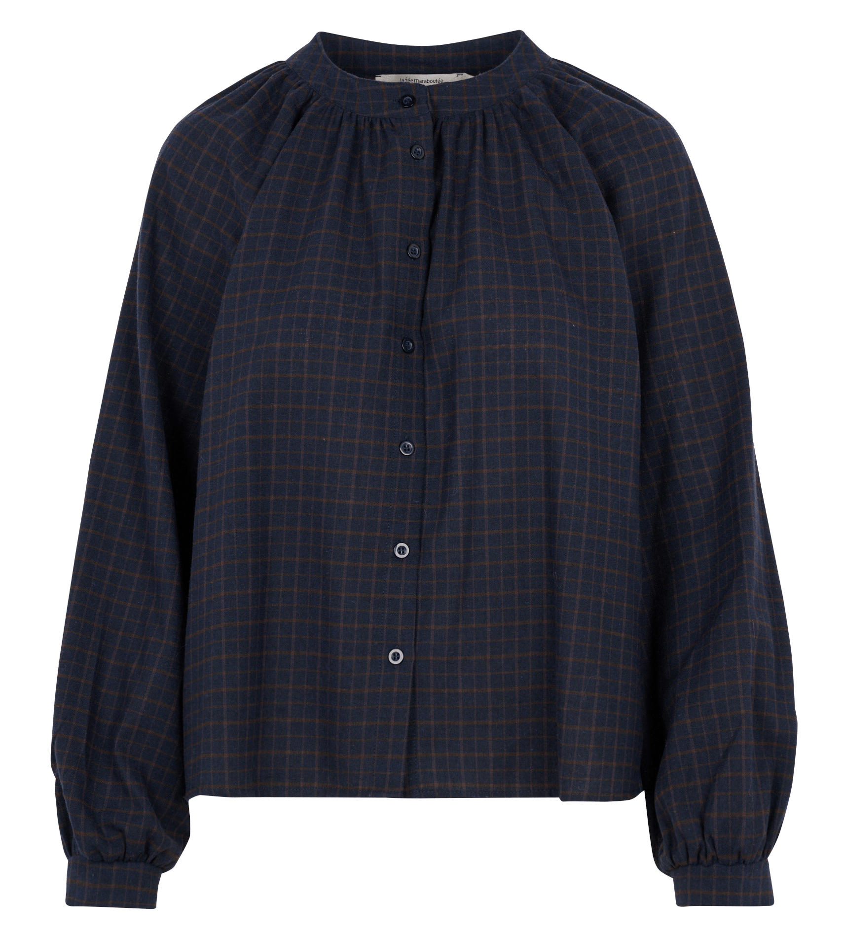 Blouse droite col rond à carreaux en coton mélangé LA FEE MARABOUTEE Bleu