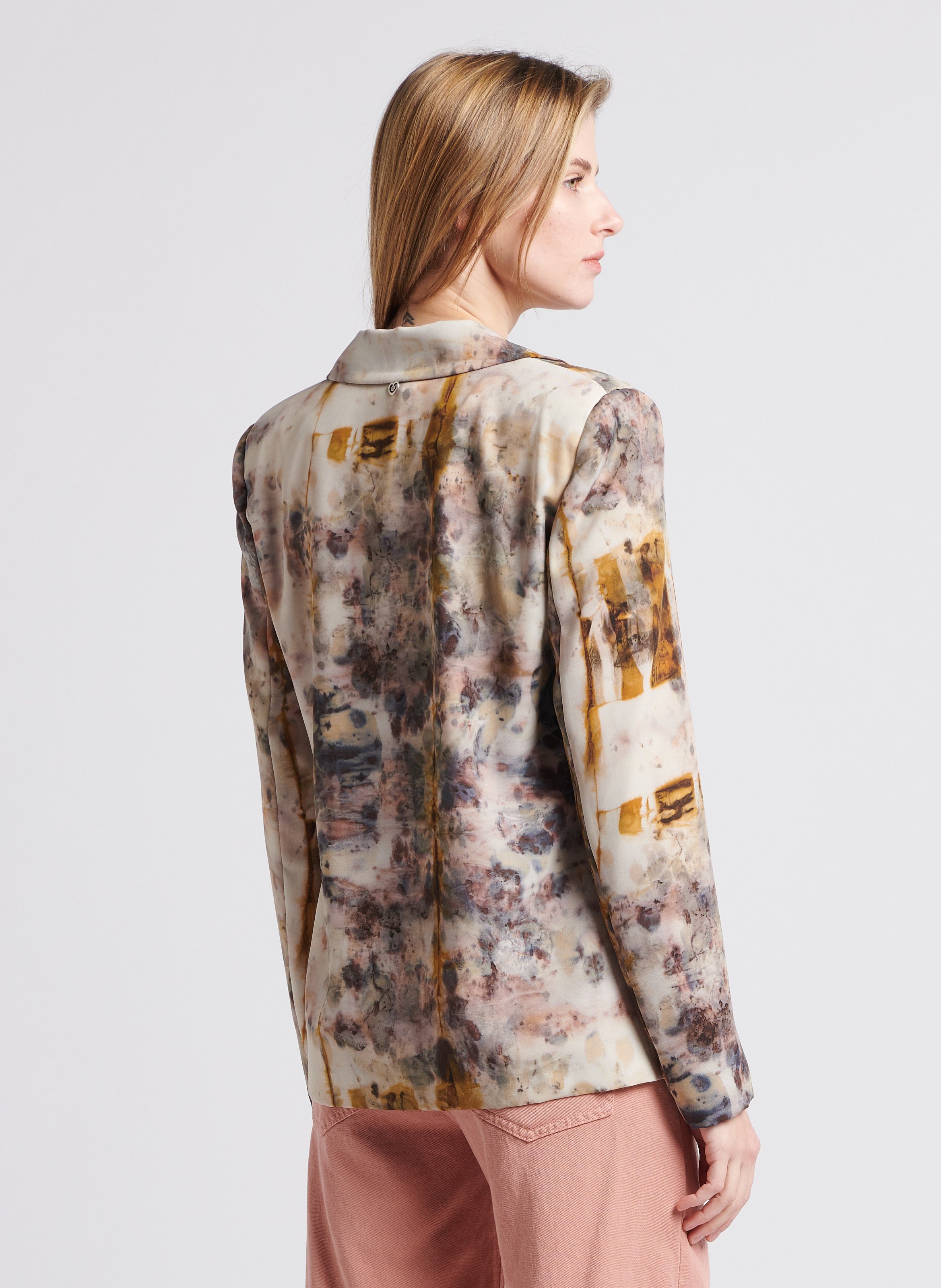 Straight-cut printed tailored jacket PLEASE Beige