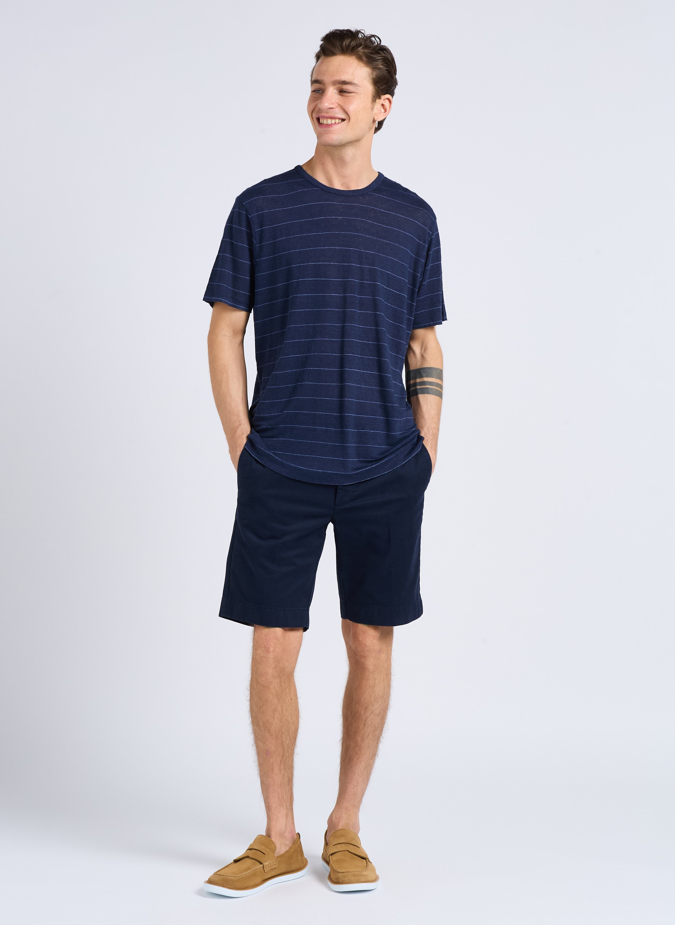 Straight-leg hem-effect cotton shorts HACKETT Blue
