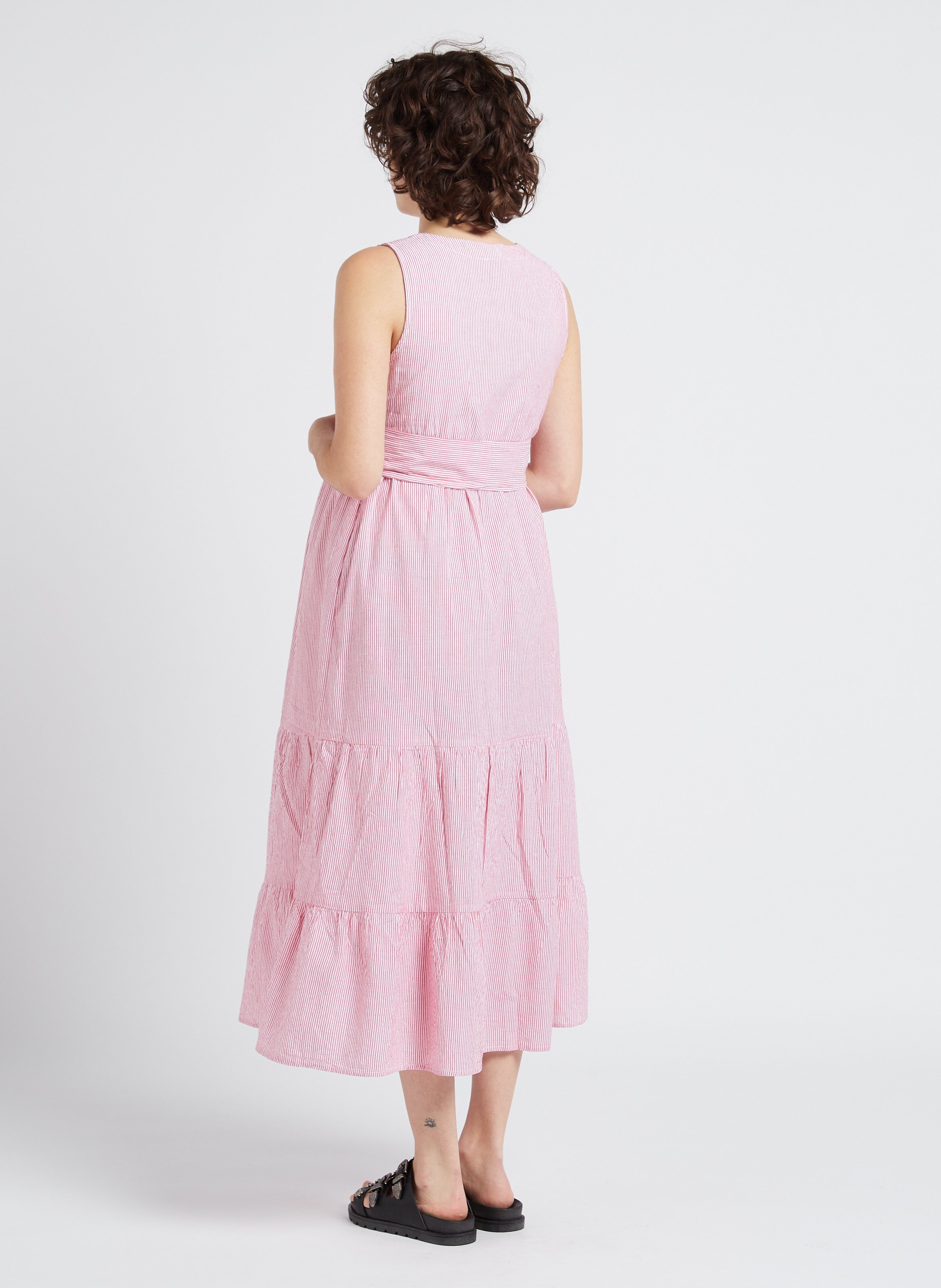 Straight striped V-neck cotton maternity dress SERAPHINE Red