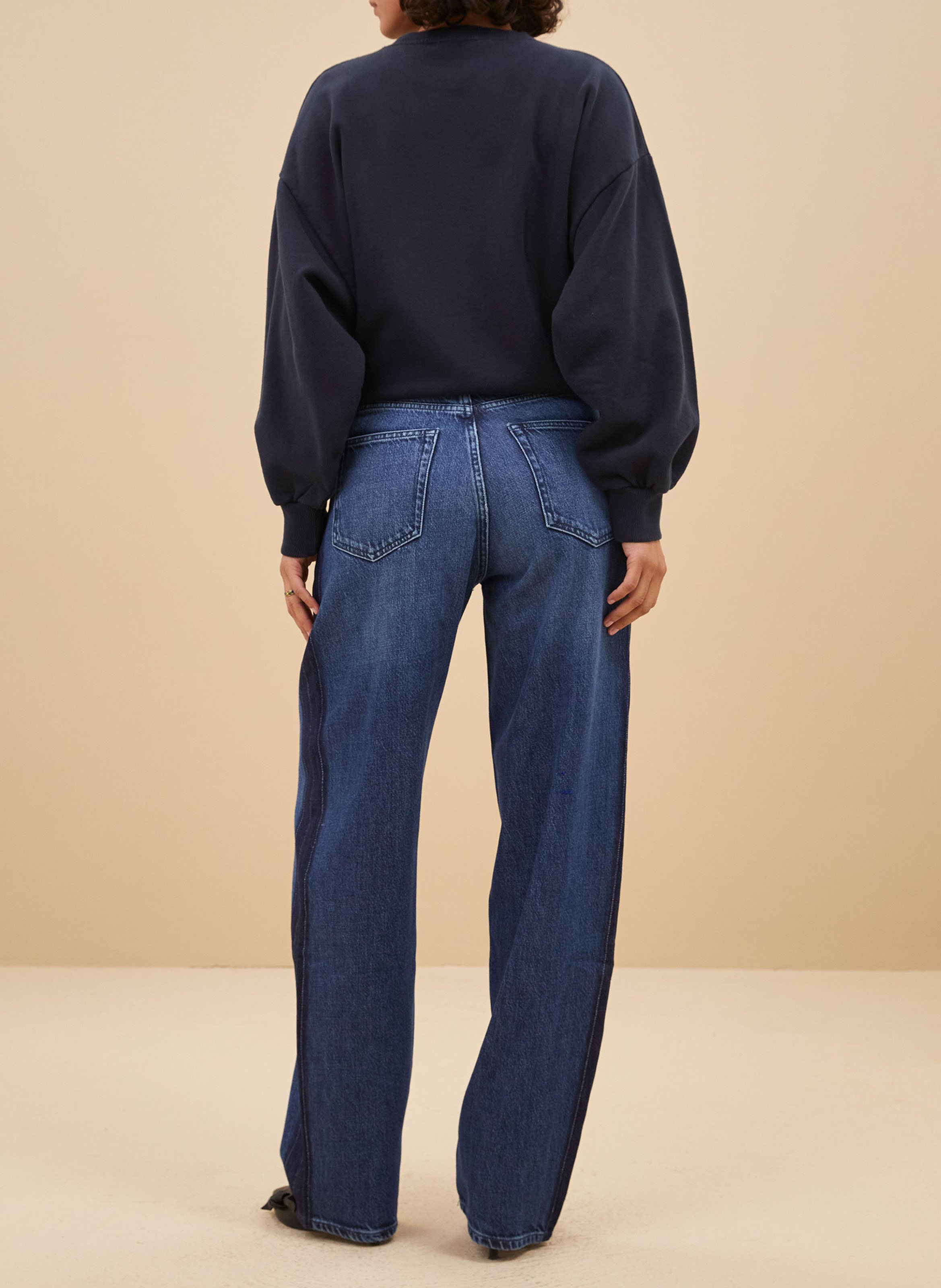 High-rise straight cotton-blend jeans BY BAR Blue