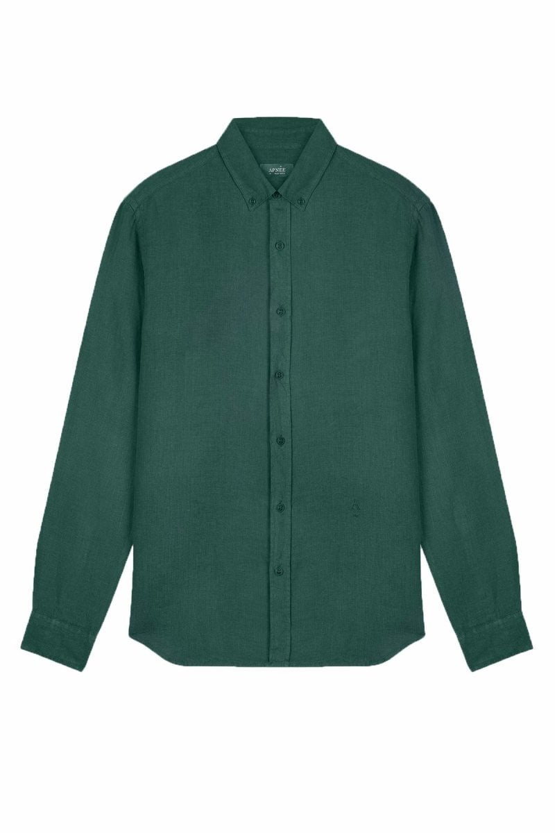 Linen shirt with lapel collar CHEMISE EN LIN COL REVERS BLEU Jade