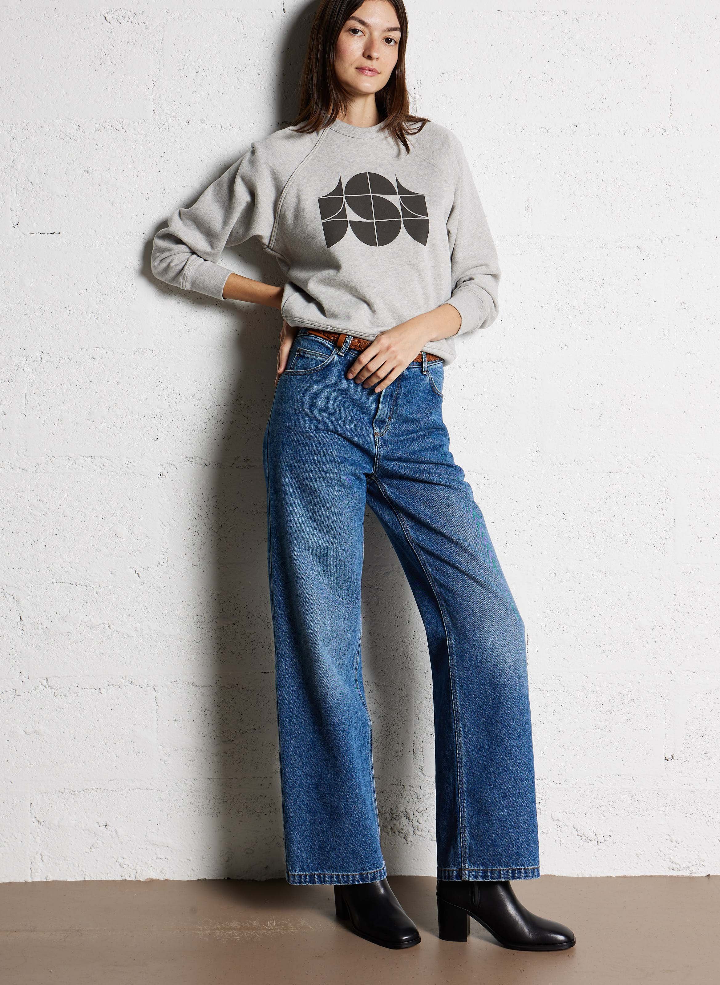 Sweat droit col rond en coton bio SOEUR Gris