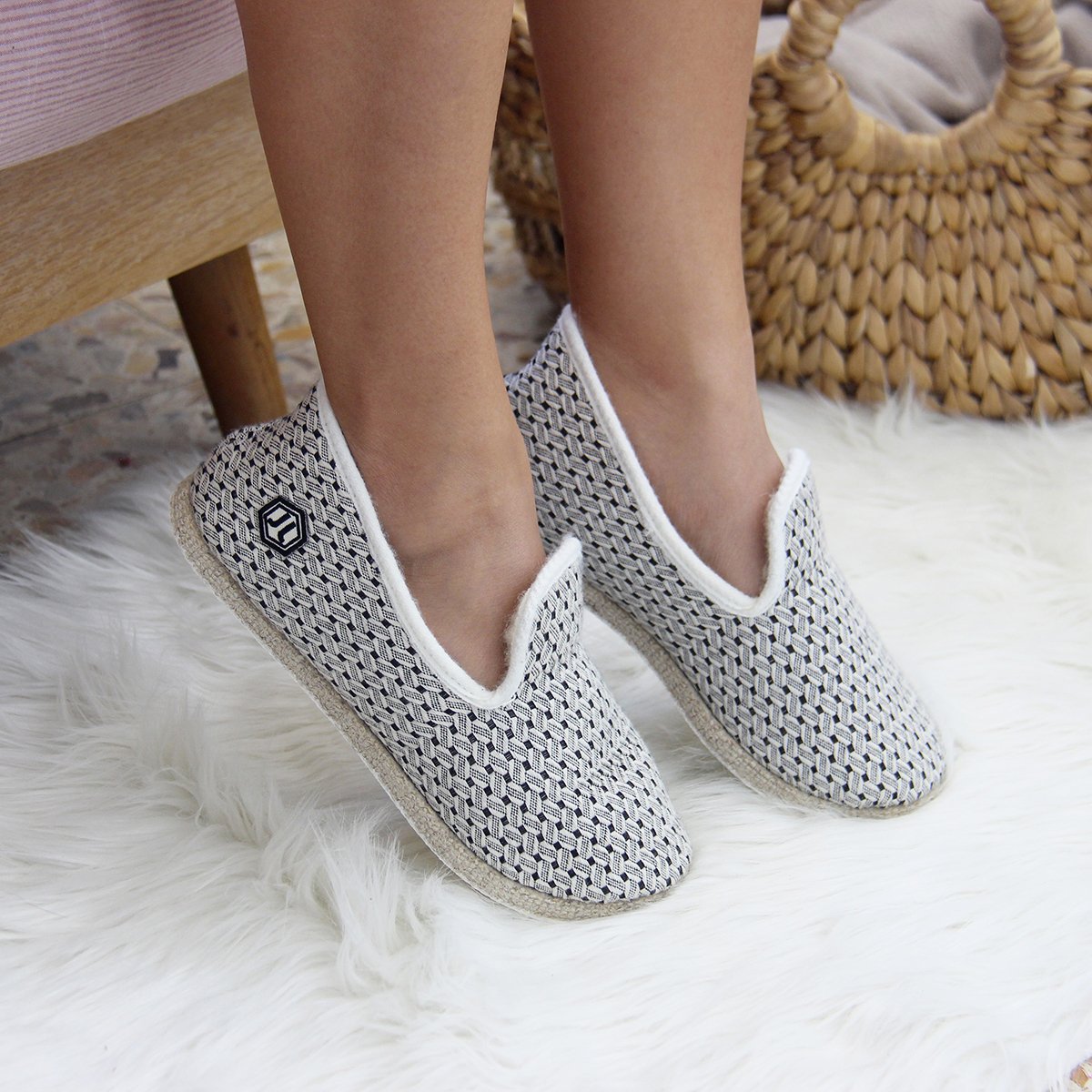 Fabric Charentaise slippers JULES & JENN White