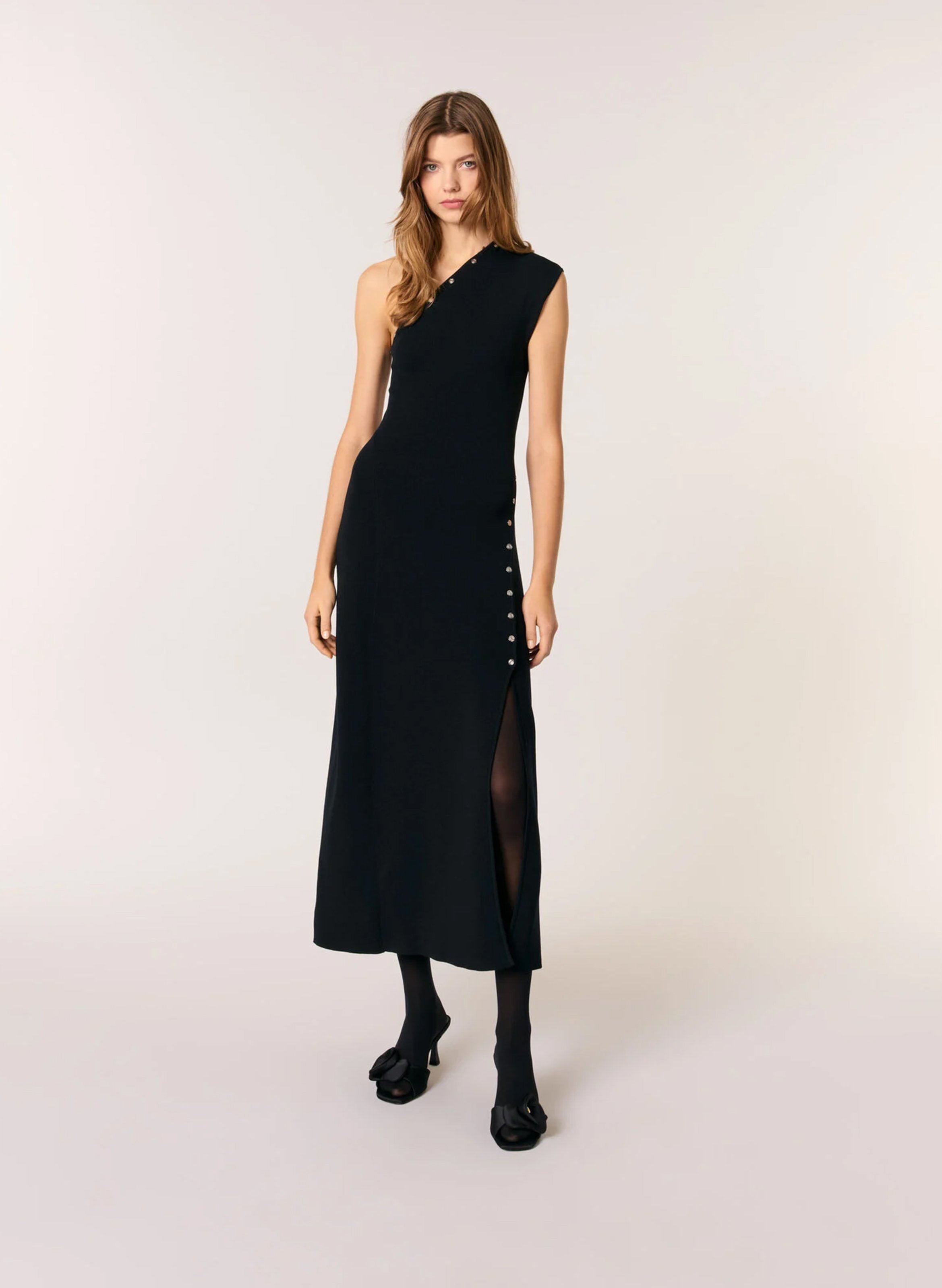 Black Asymmetrical studded midi dress