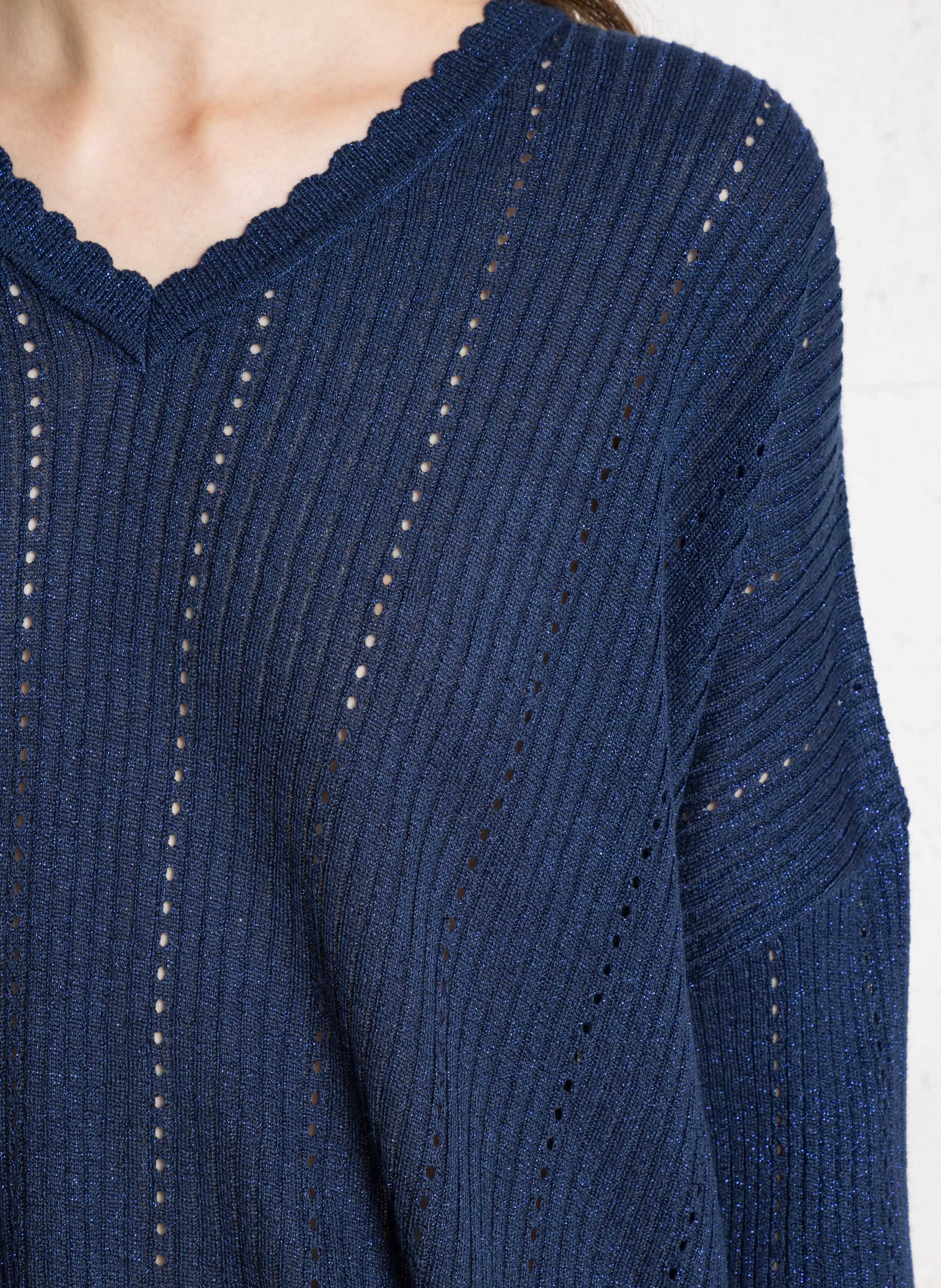 Pull oversize col V I CODE Bleu