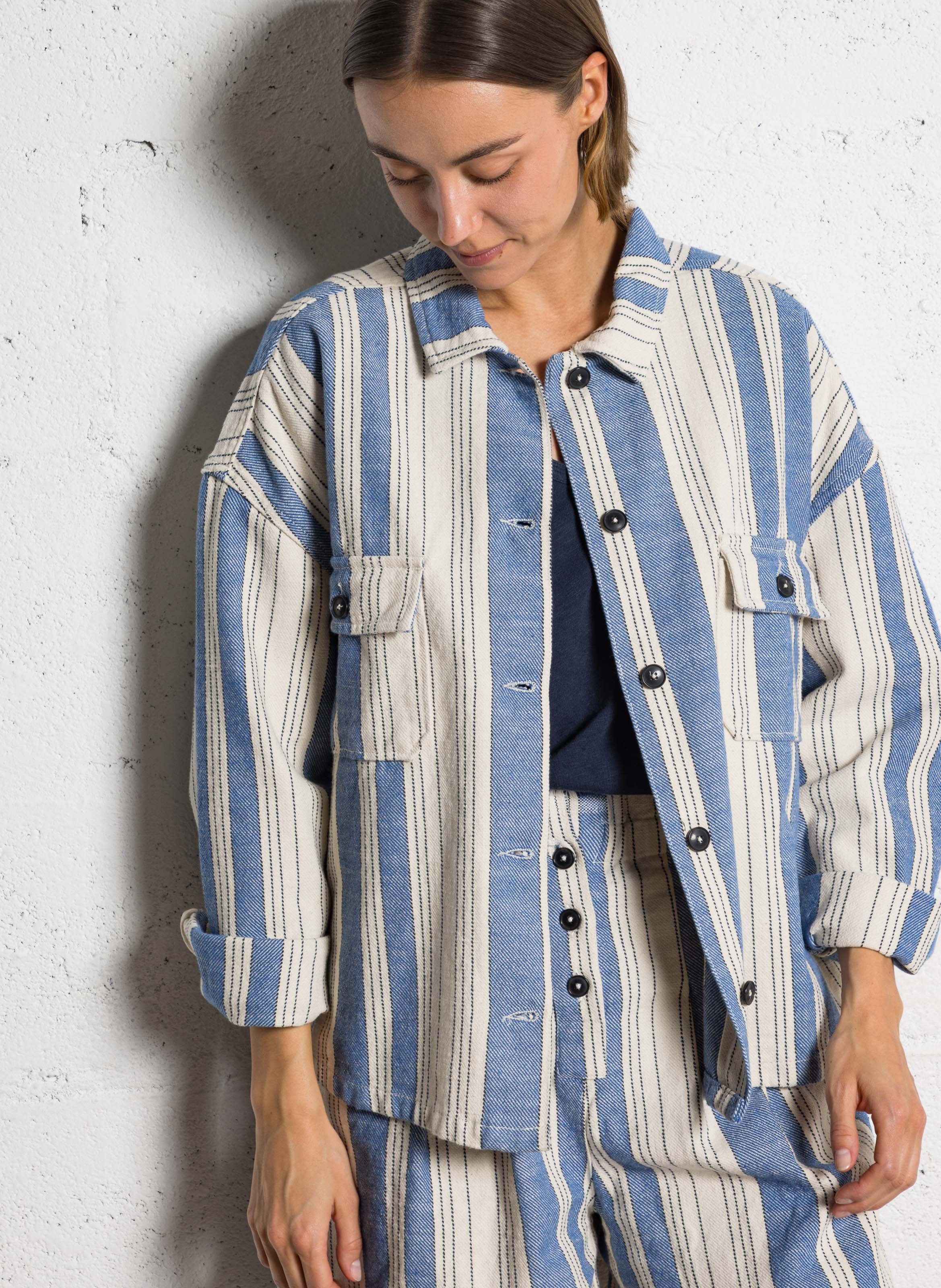 Shirt collar striped jacket BELLEROSE Blue