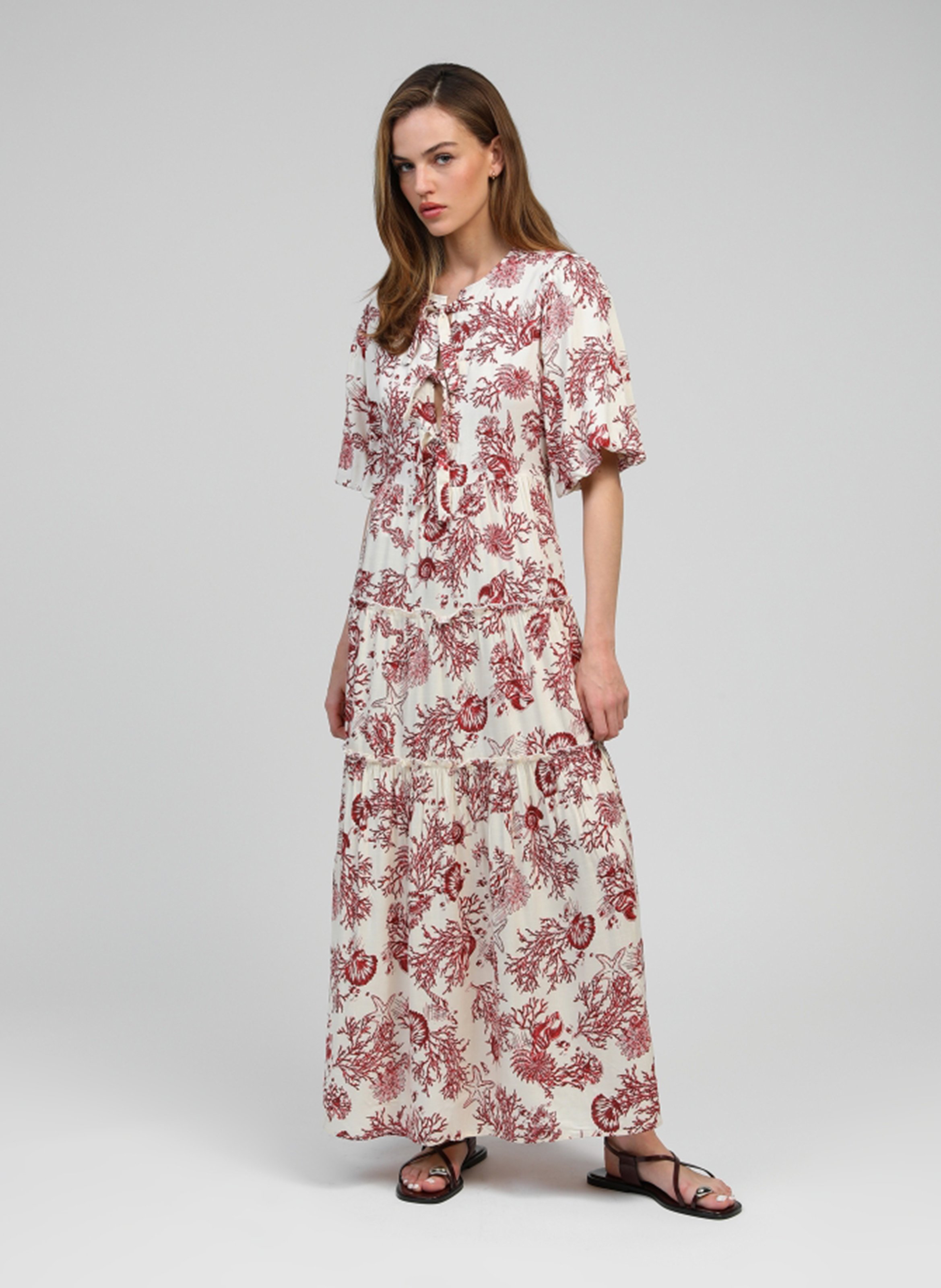 Long floral print viscose dress AN'GE Plums