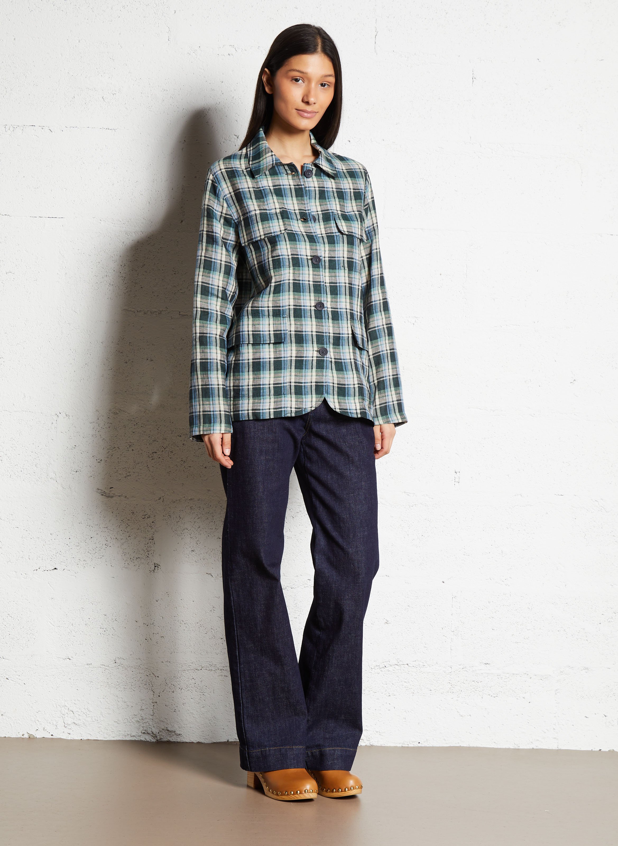 Checked linen shirt with classic collar DIEGA Green