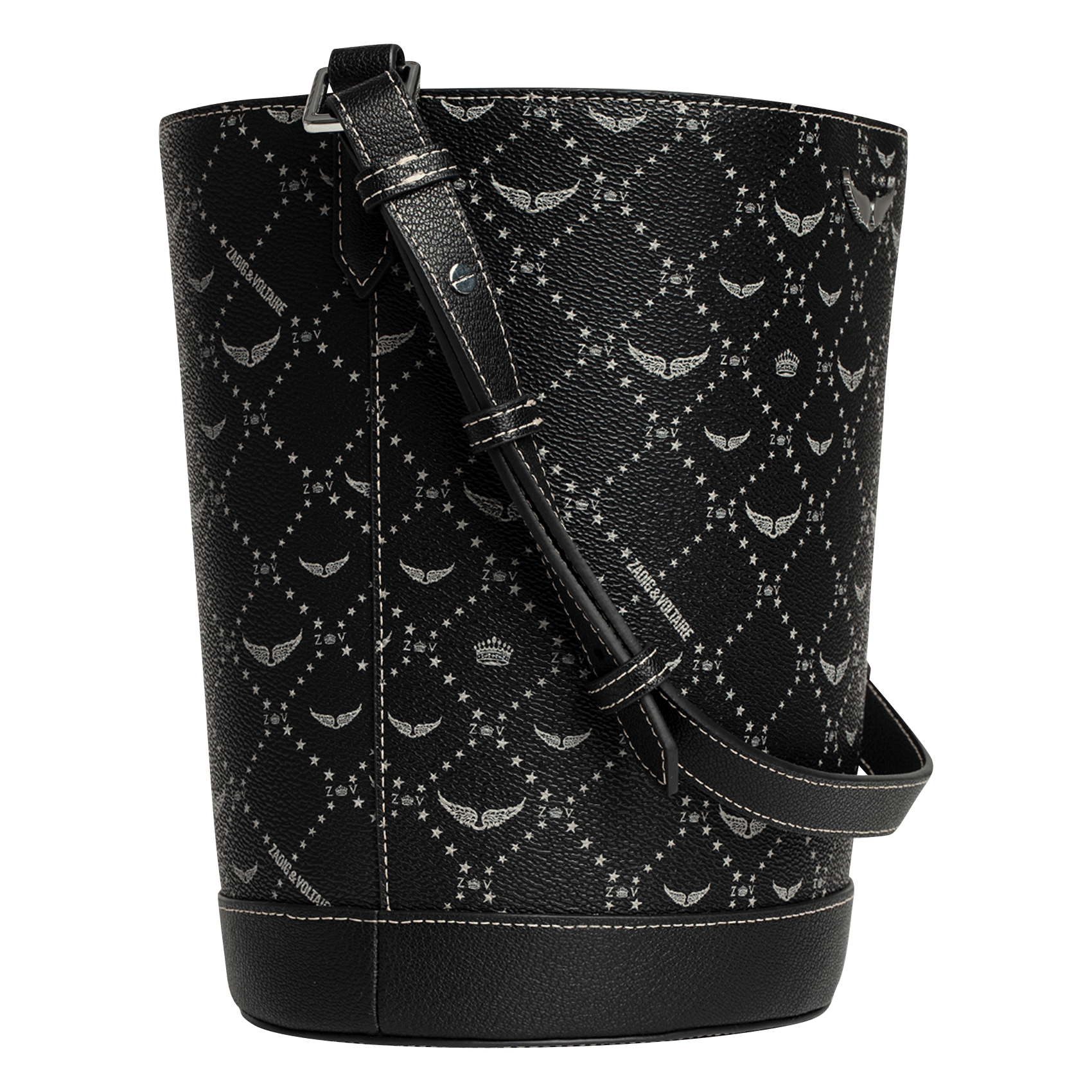 Sac seau en toile monogramme ZADIG&VOLTAIRE Noir