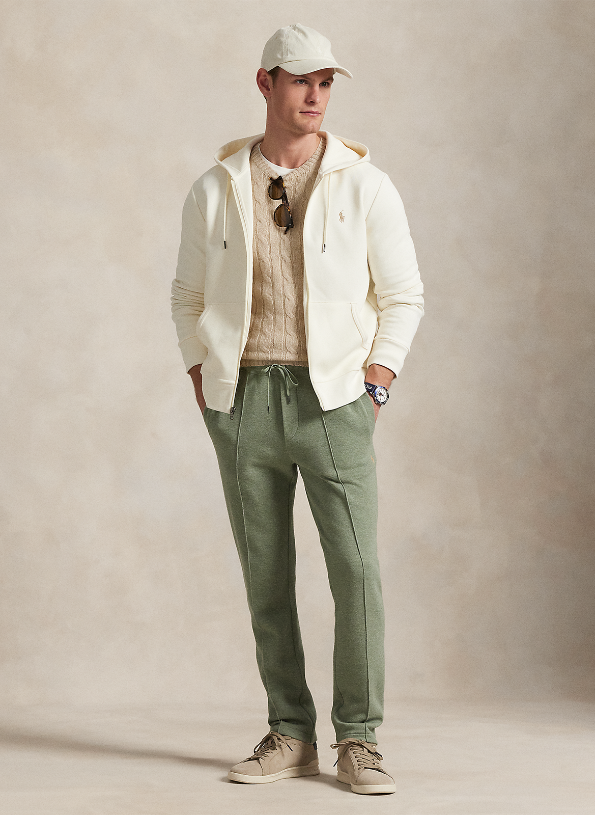 Zip-up soft cotton hoodie POLO RALPH LAUREN Beige