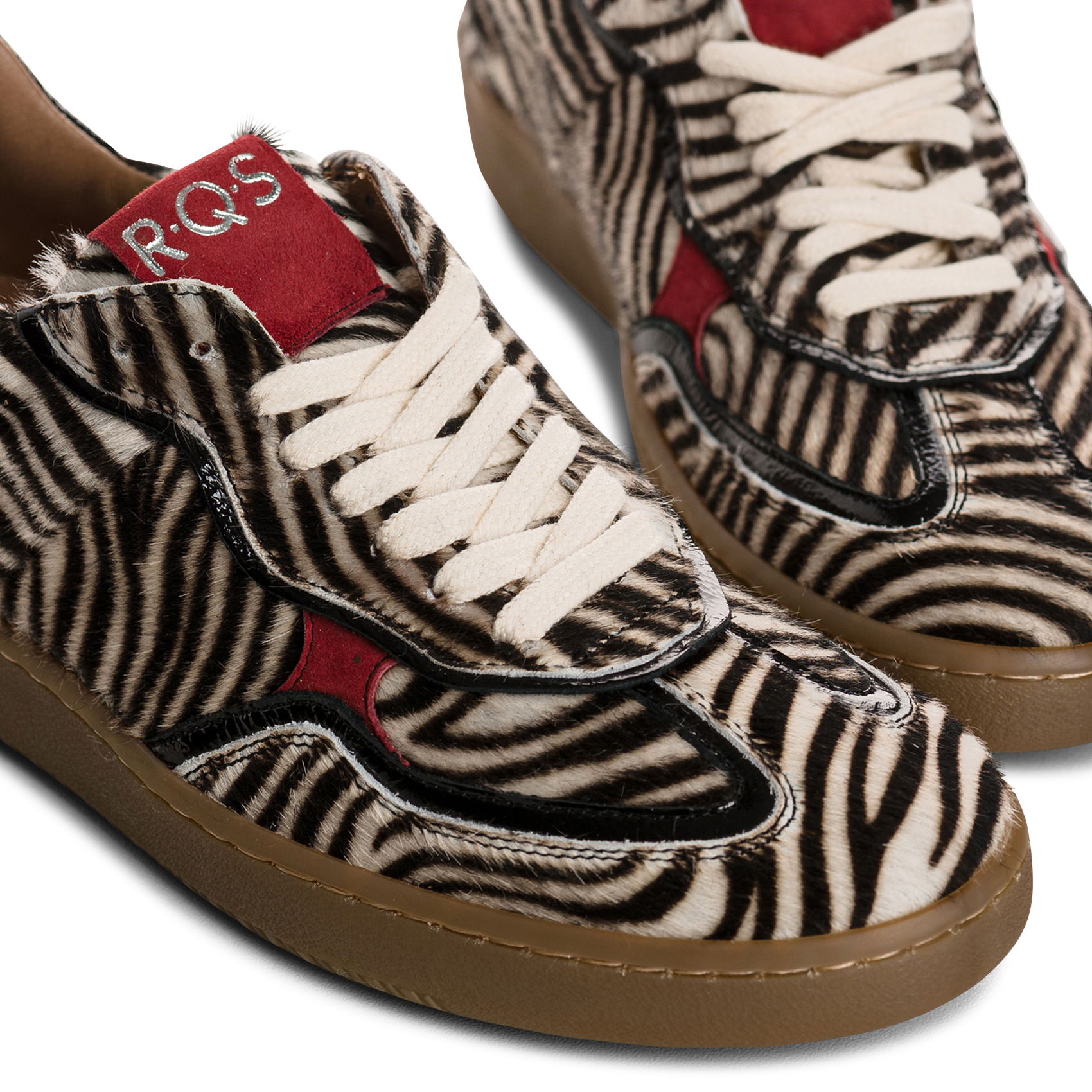 Lage, leren sneakers met print REQINS Zwart