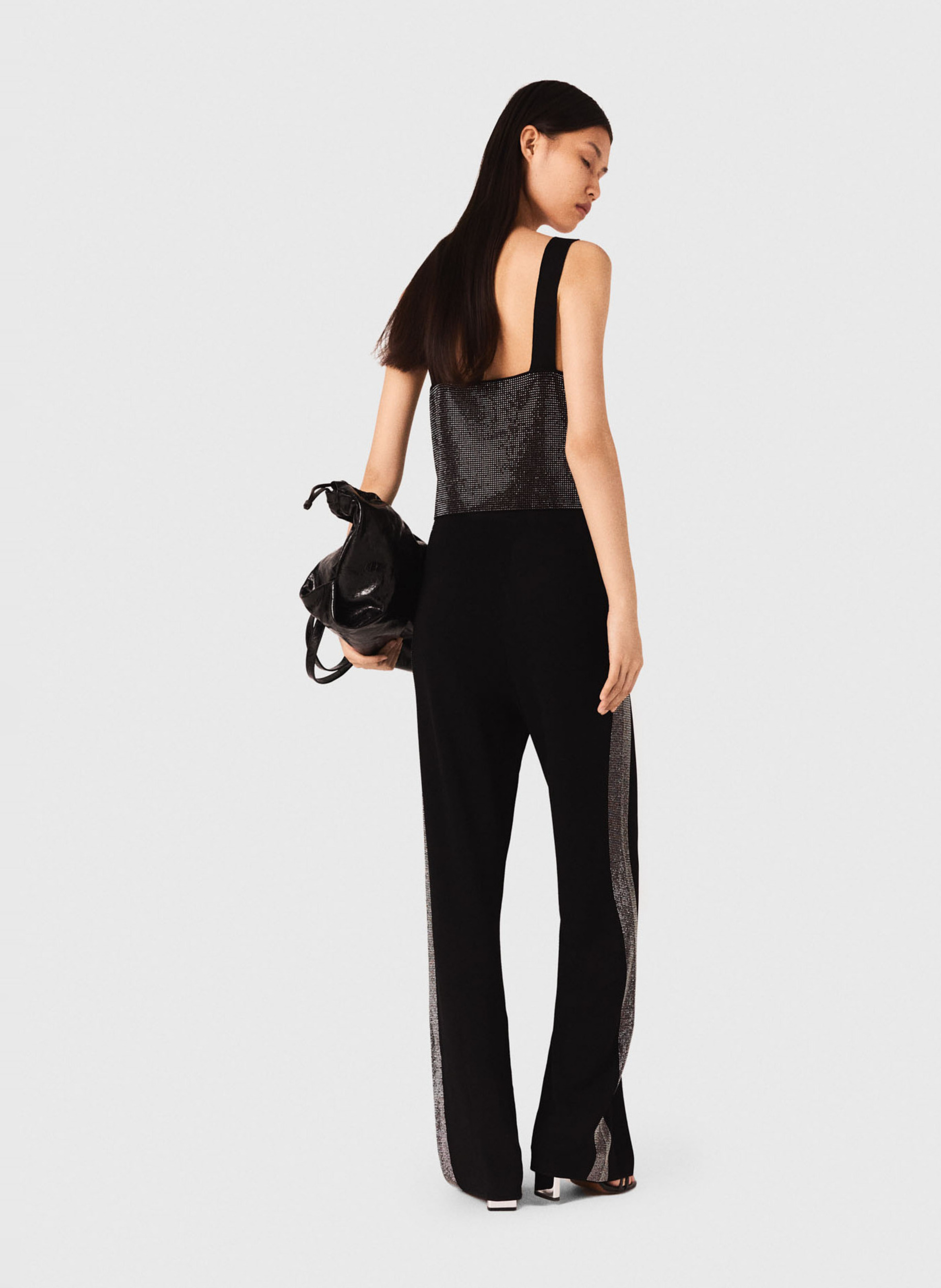 Top court col carré à strass MAJE Noir