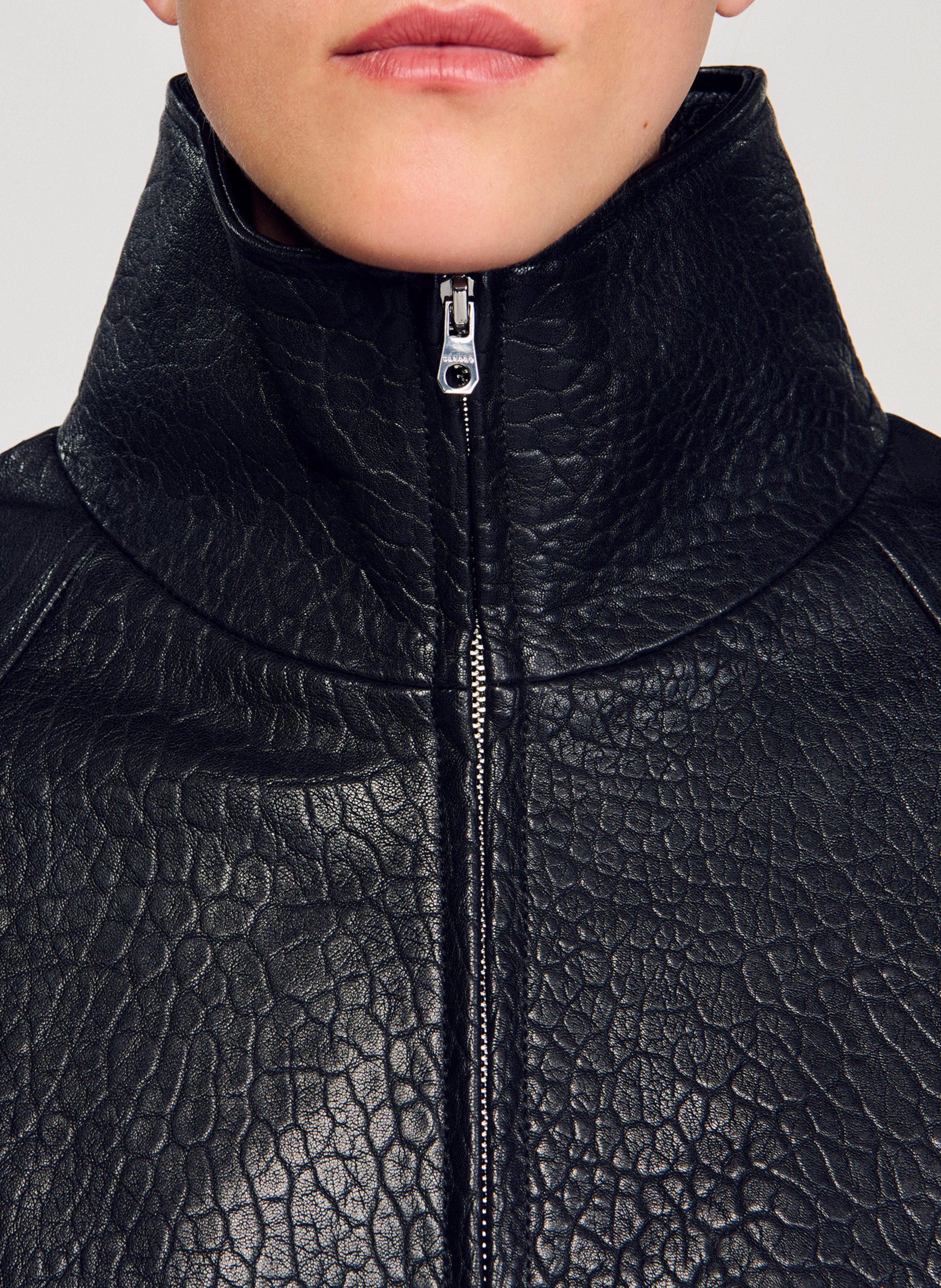 Oversized leren jack SANDRO Zwart