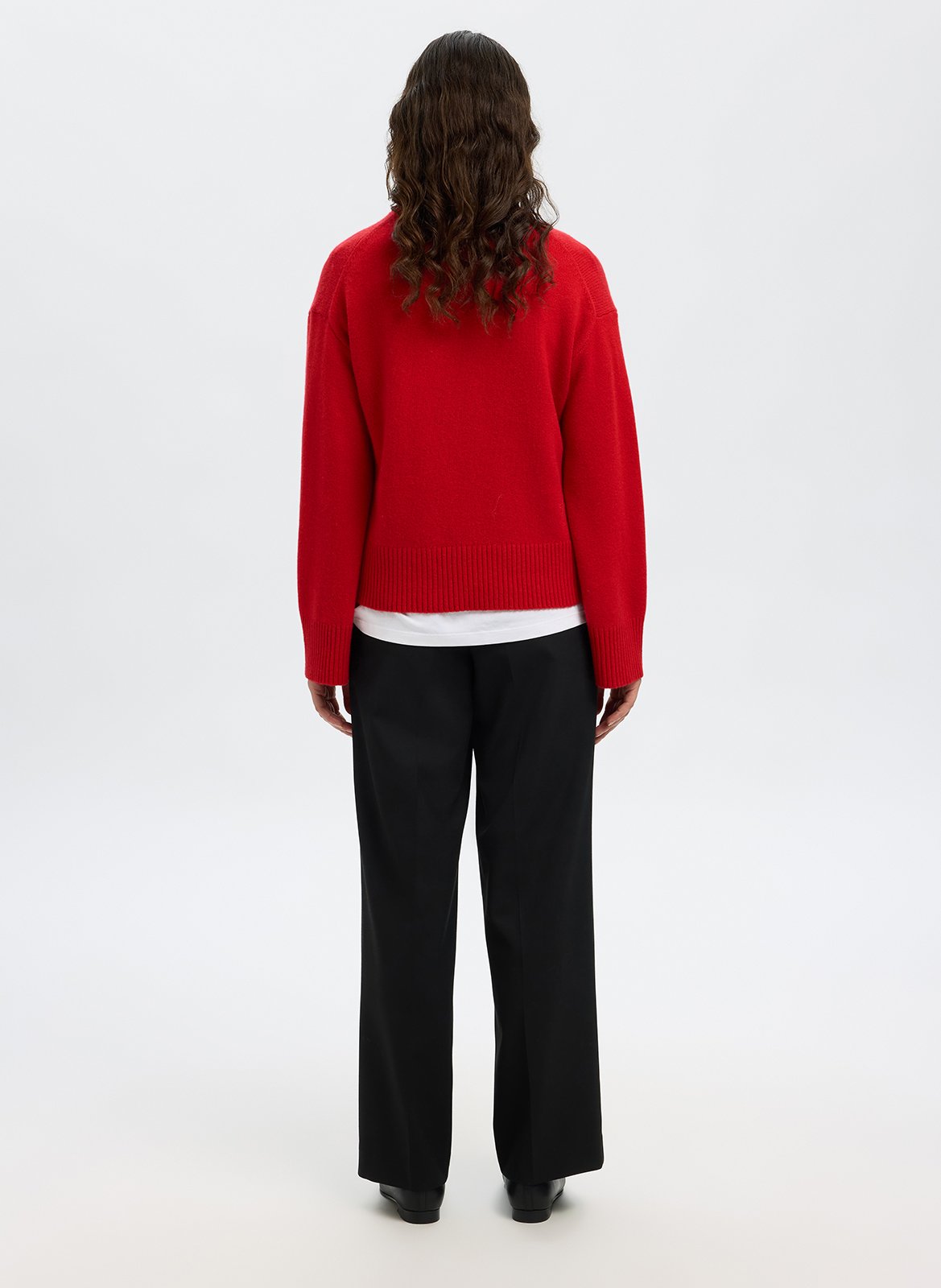 Pull droit col montant en laine et cachemire SELECTED Rouge