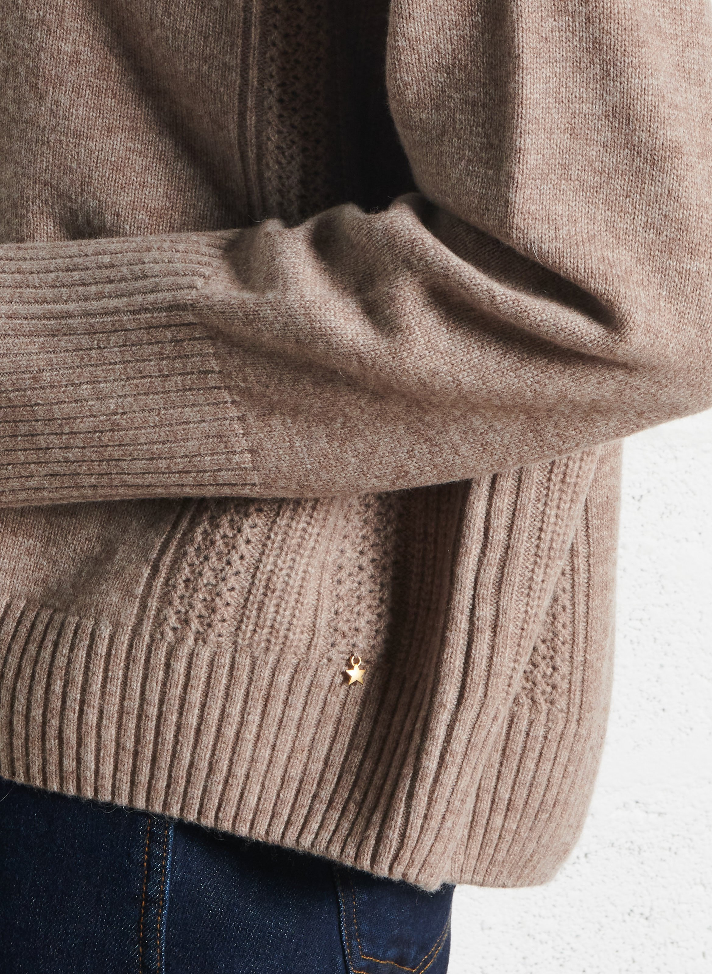 Boat-neck contrast-knit wool sweater  DES PETITS HAUTS Beige