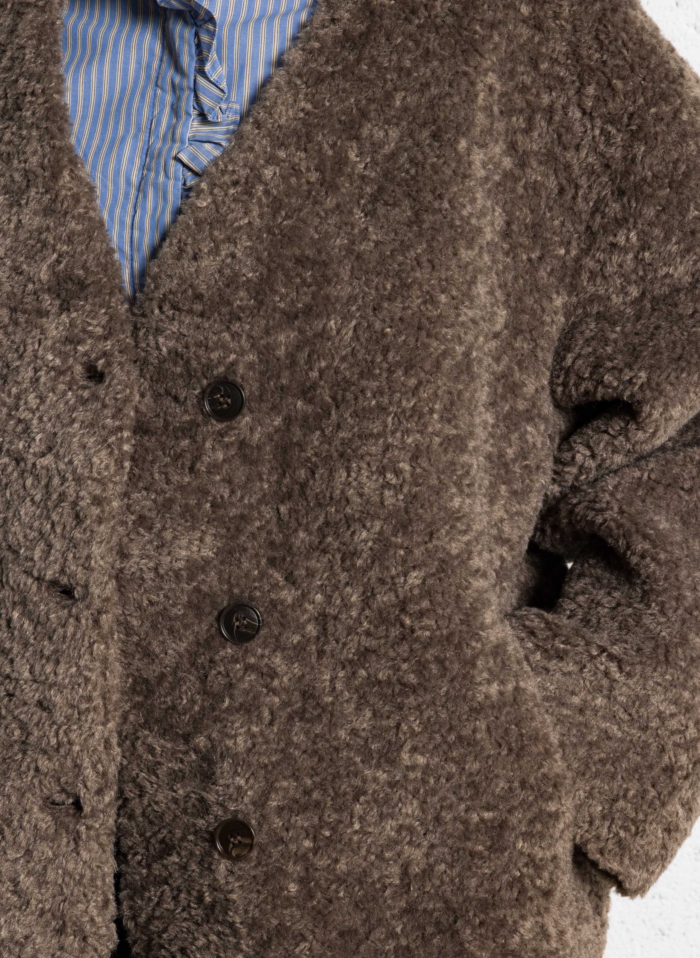 Fur coat with V-neck and cross closure SEE U SOON Brown