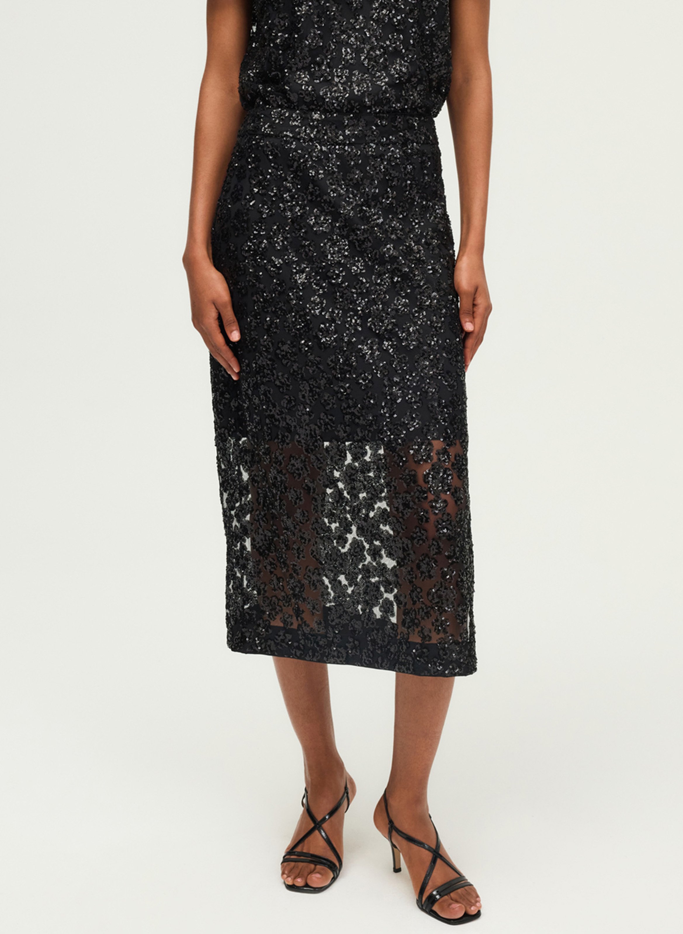 Midi rok met pailletten PABLO Zwart