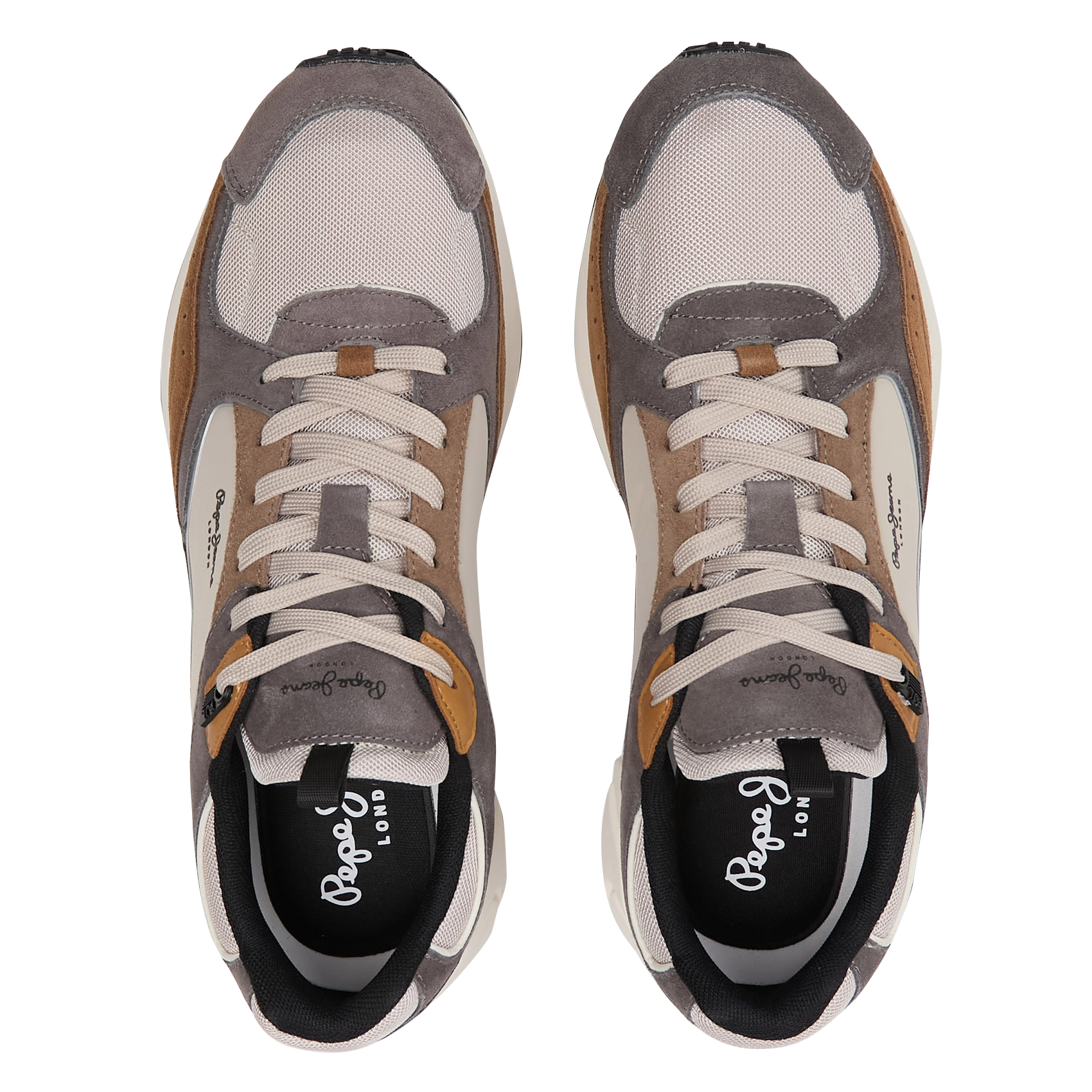 Low-top leather mix sneakers PEPE JEANS Grey