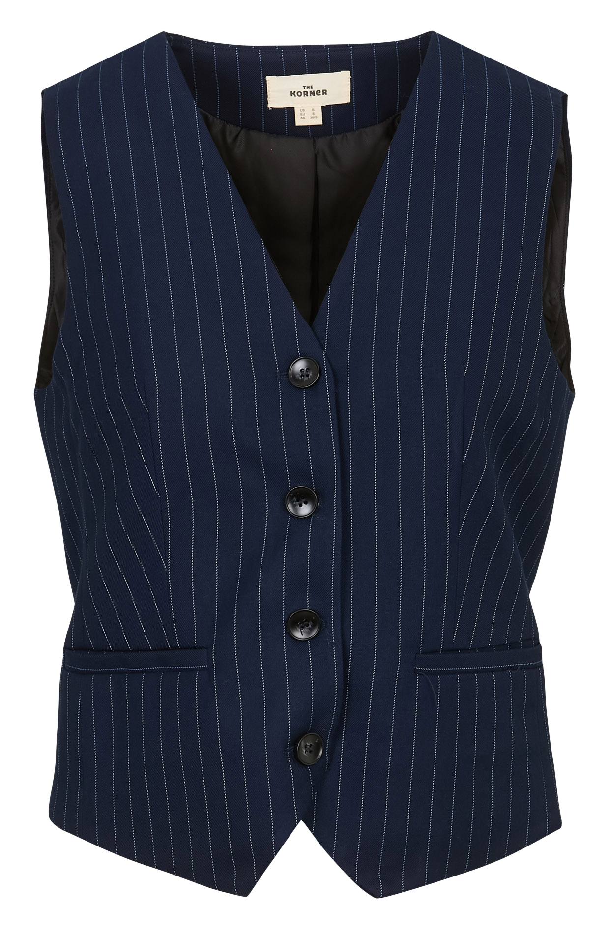 Gerade geschnittene Weste mit V-Ausschnitt und Streifen THE KORNER Blau