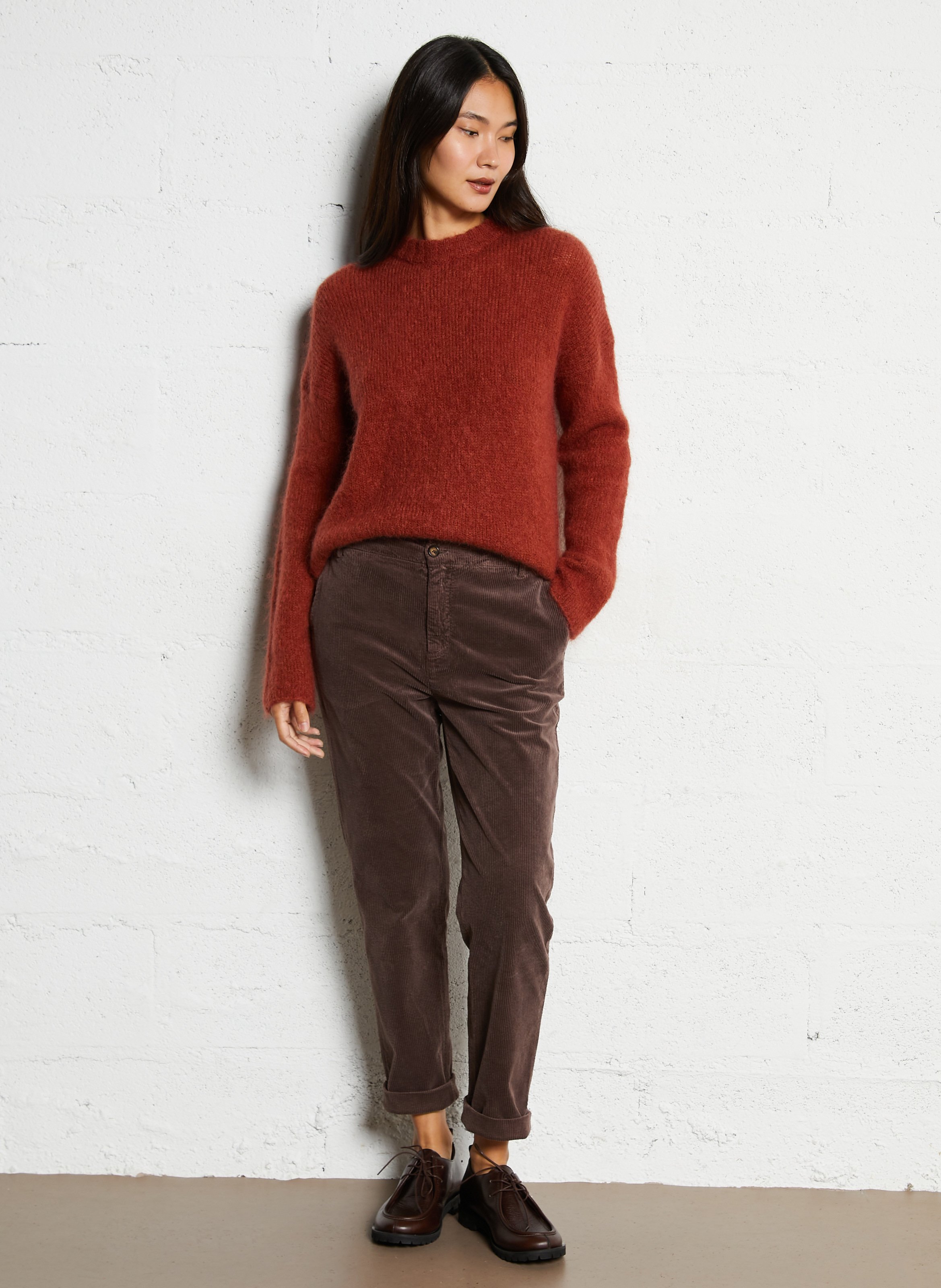 Pantalon droit en velours côtelé HOD PARIS Marron