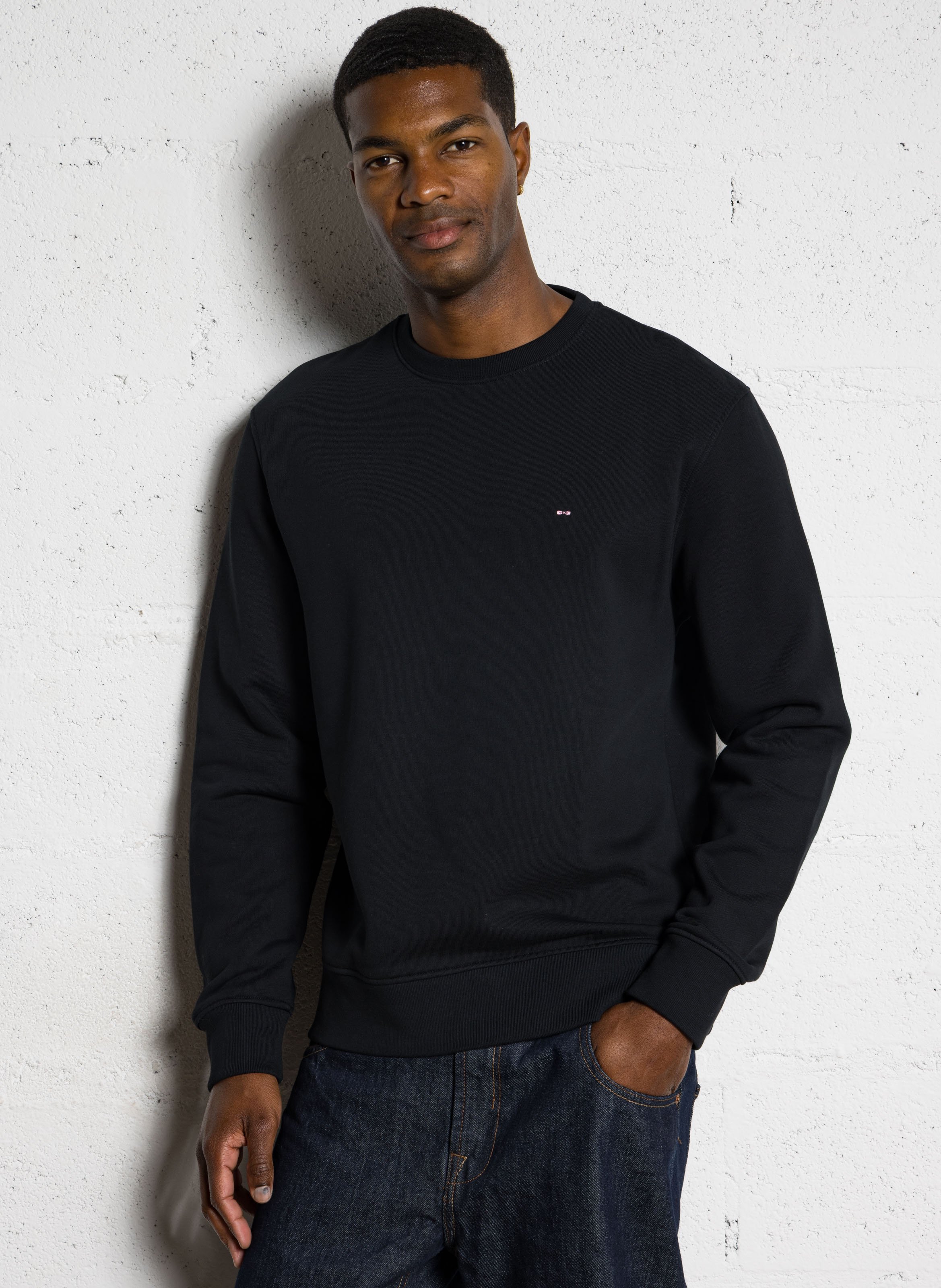 Sweat droit col rond brodé en coton EDEN PARK Noir