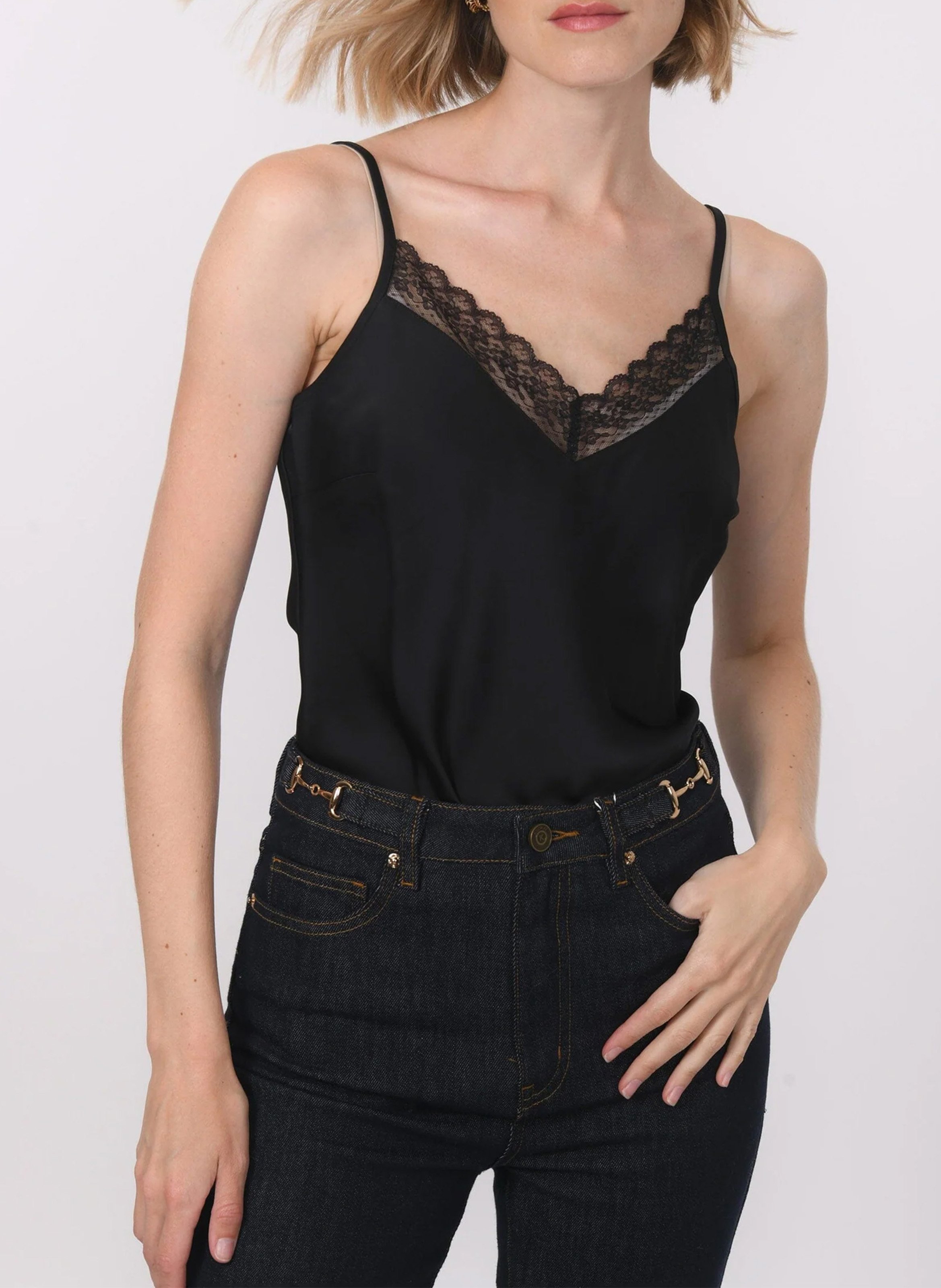 Kanten hemdje in effen kleur met bandjes KOOKAI Zwart