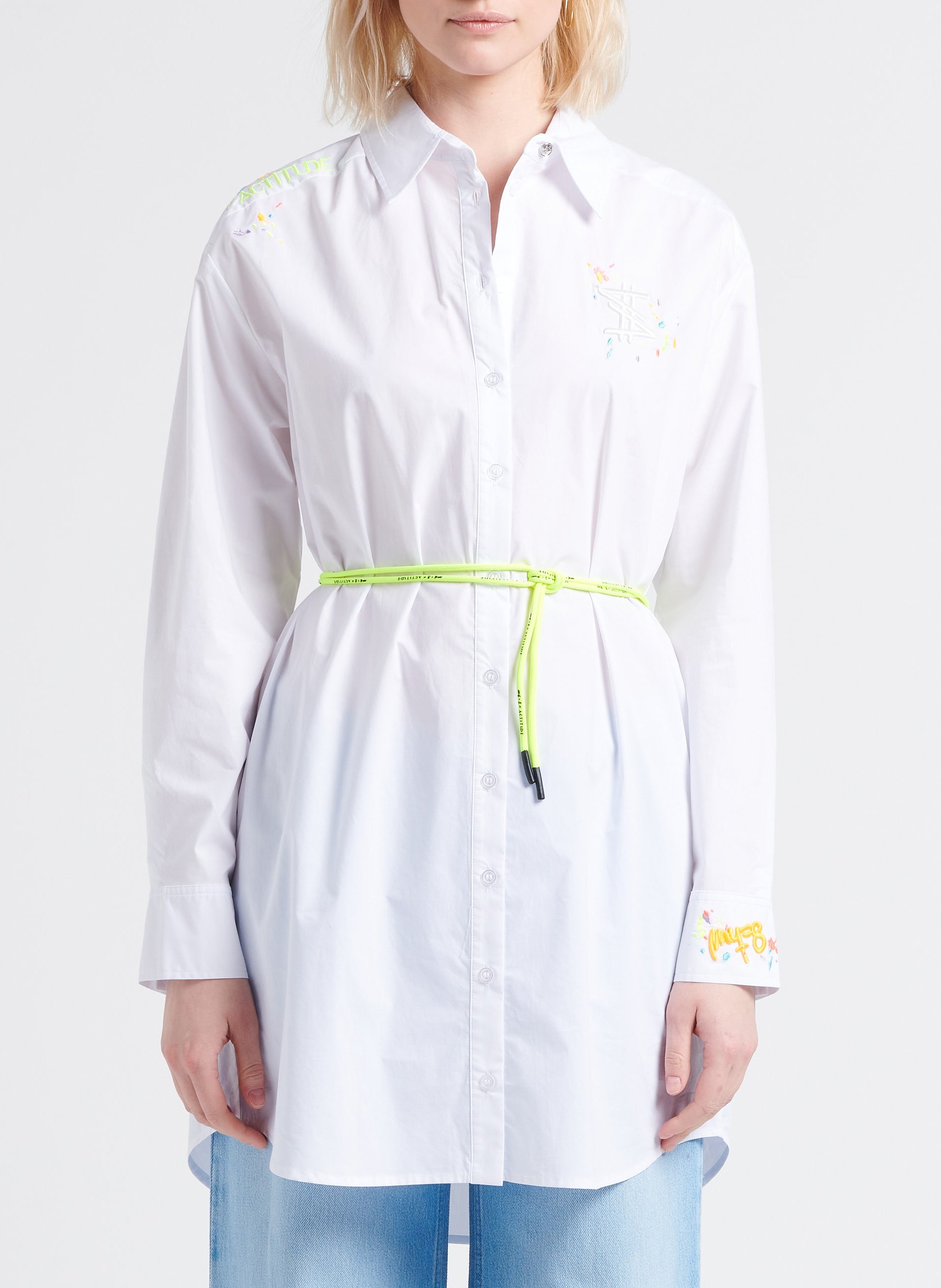 Short embroidered cotton dress with classic collar TWINSET White