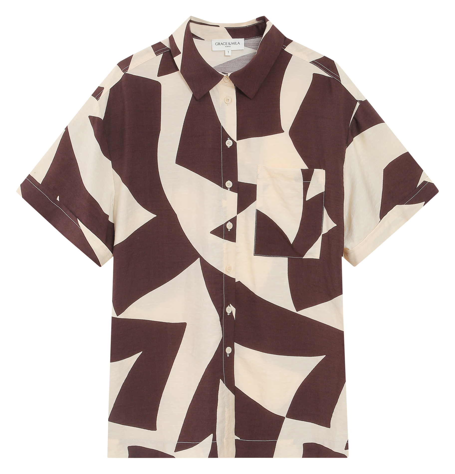 Chemise droite col classique imprimée GRACE ET MILA Marron