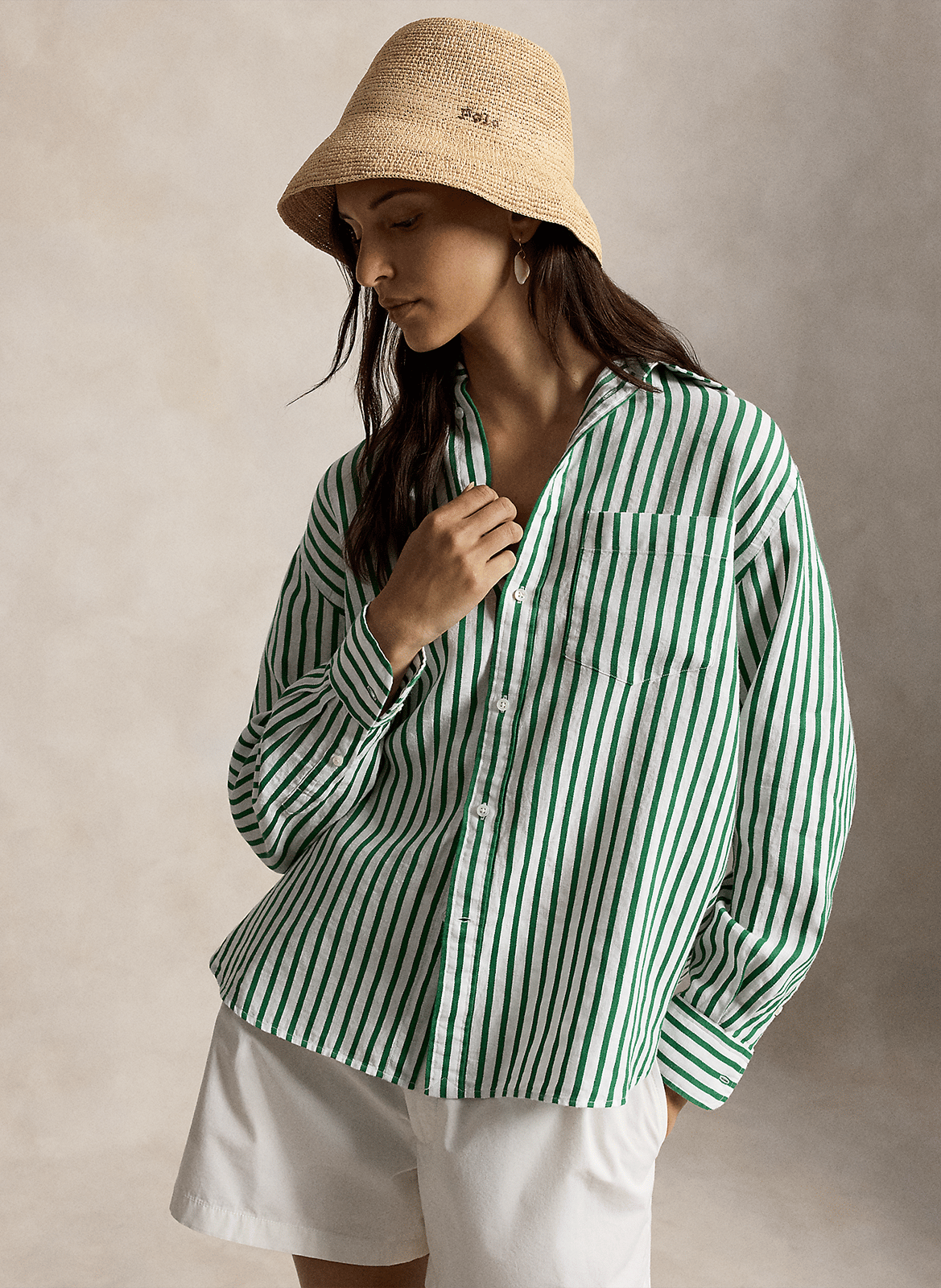 Gerade geschnittenes Hemd aus Leinen und Baumwolle mit Streifen POLO RALPH LAUREN Weiss