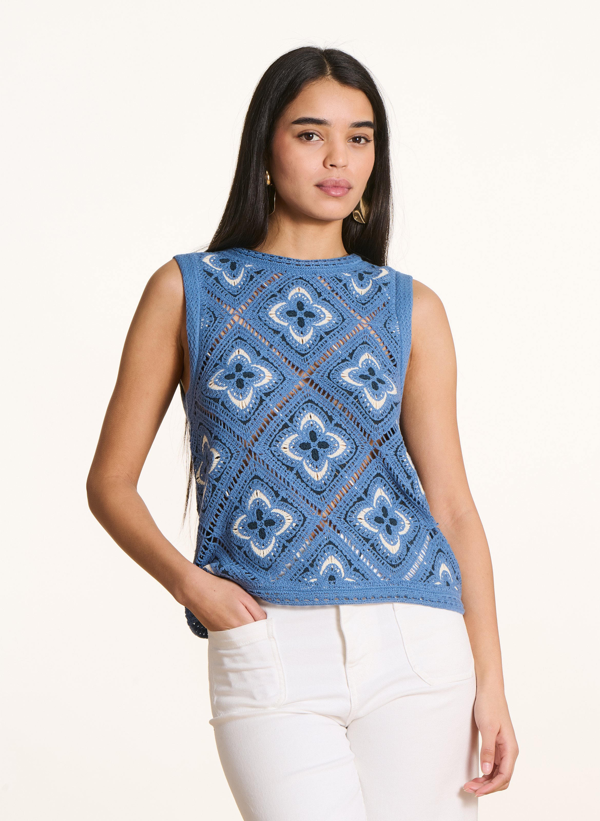 Organic cotton-blend round-neck sweater LA FEE MARABOUTEE Blue