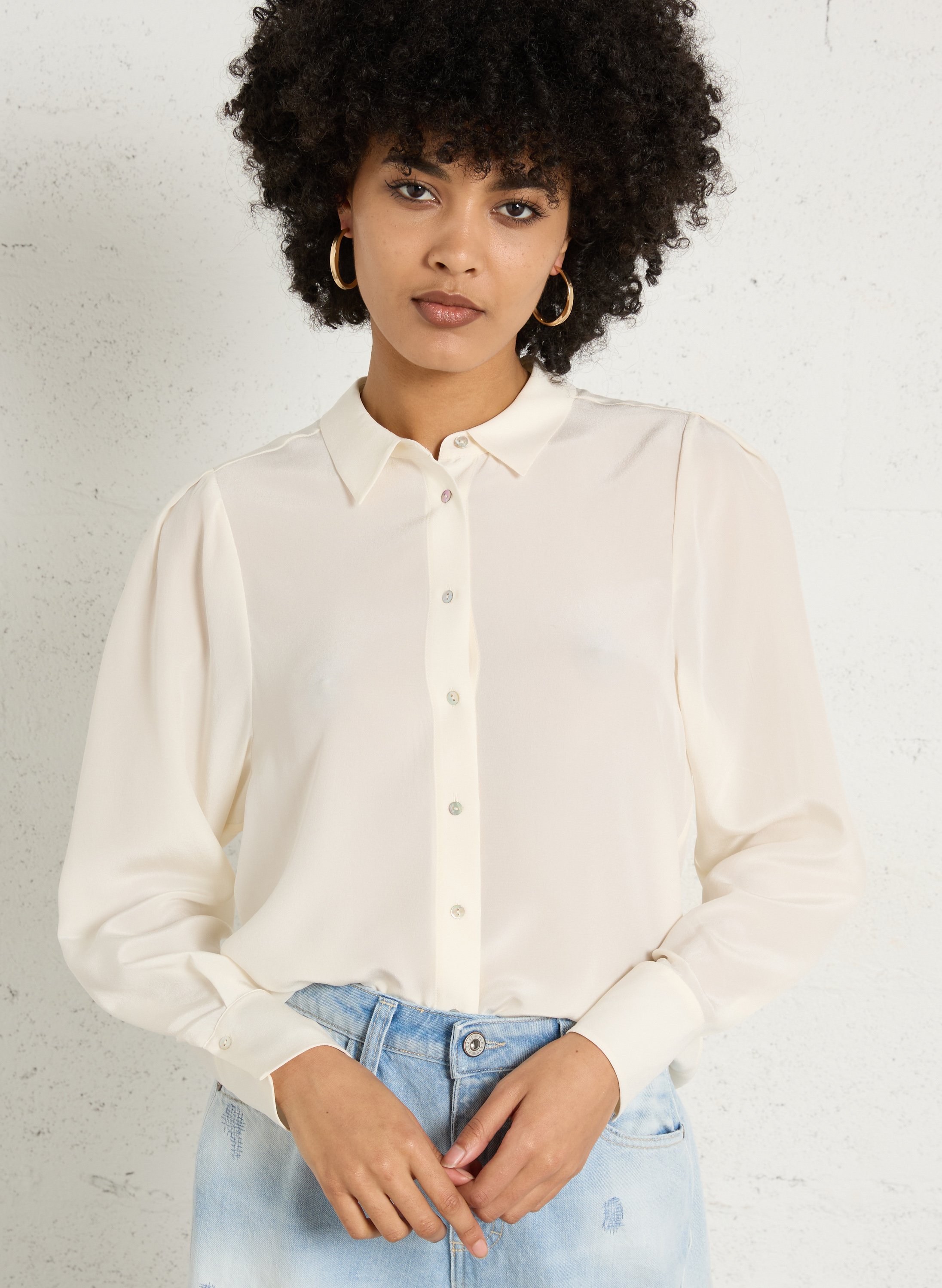 Straight-cut silk shirt with classic collar MAISON 123