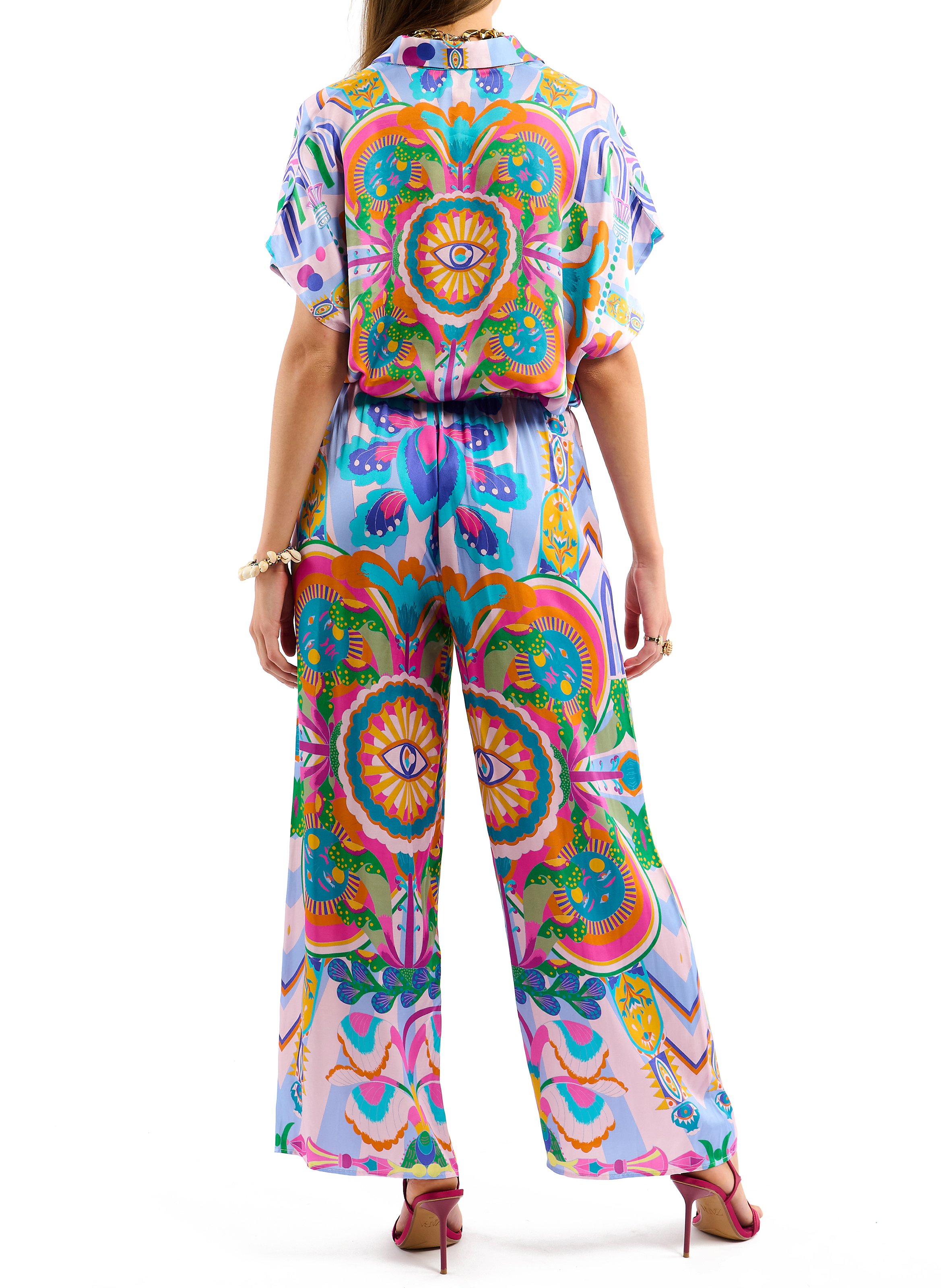 Bazimodo fluid printed wide-leg trousers WILD Blue