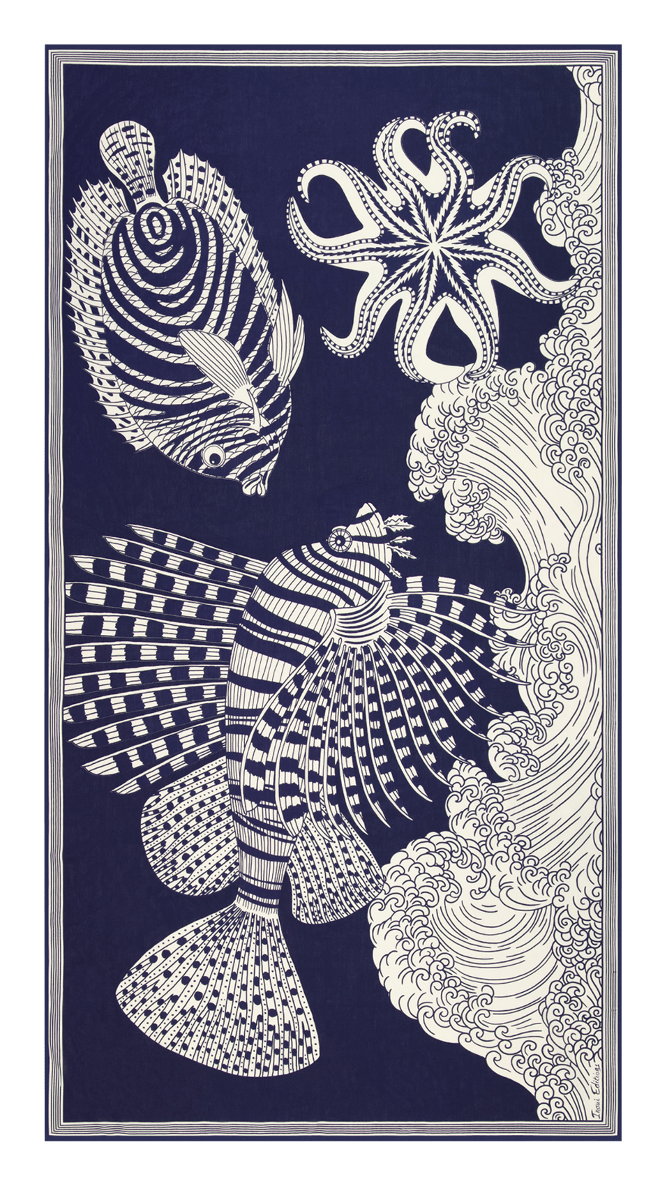 Foulard imprimé poissons en coton mélangé INOUI EDITIONS