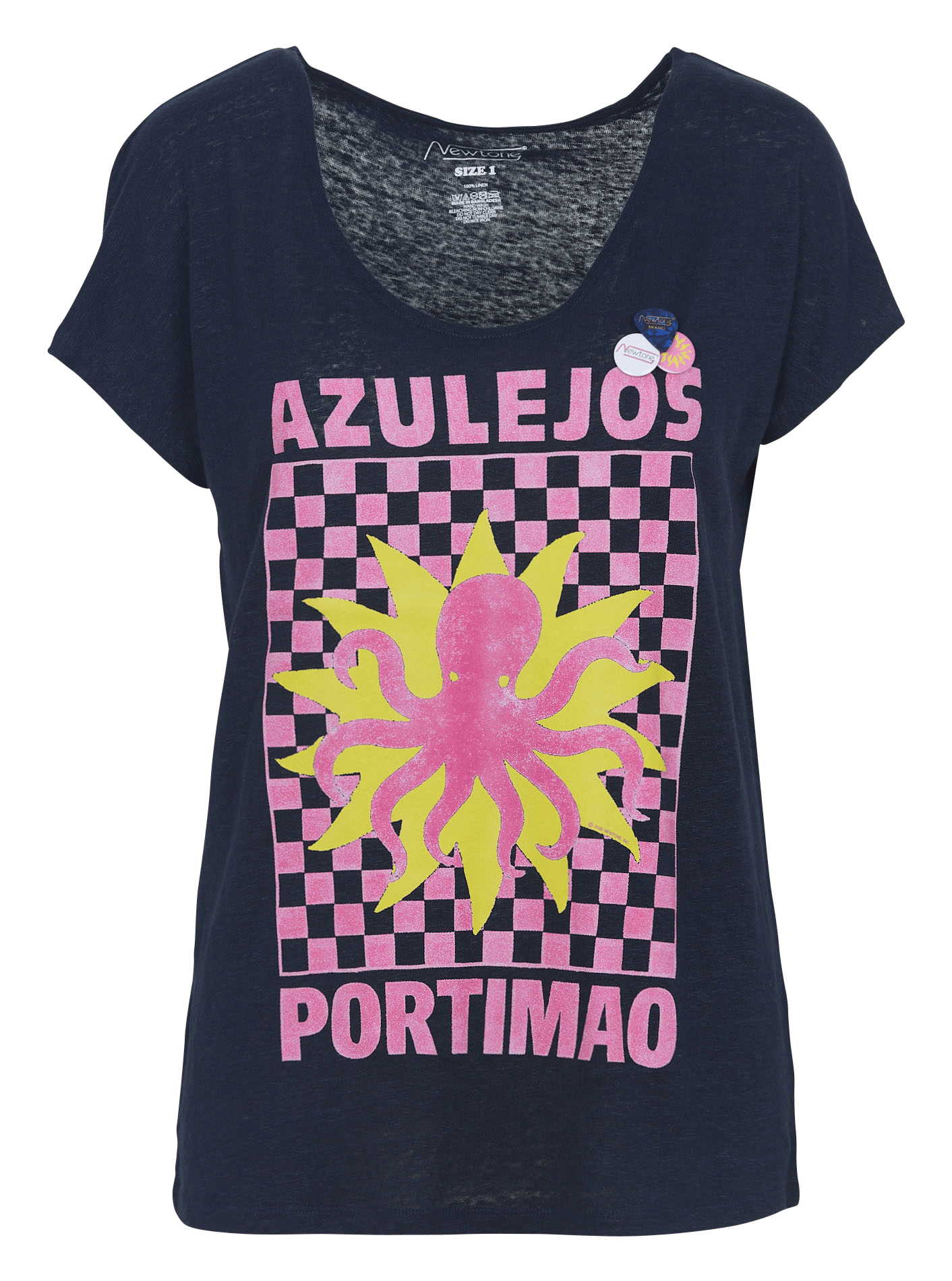 Straight-cut linen T-shirt with round neck NEWTONE Blue