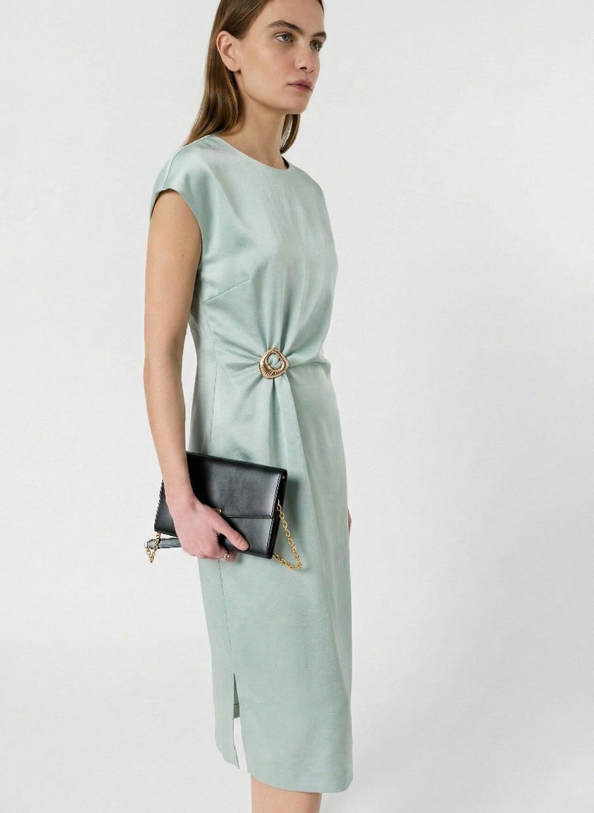 Robe midi col rond drapée unie GERARD DAREL Vert