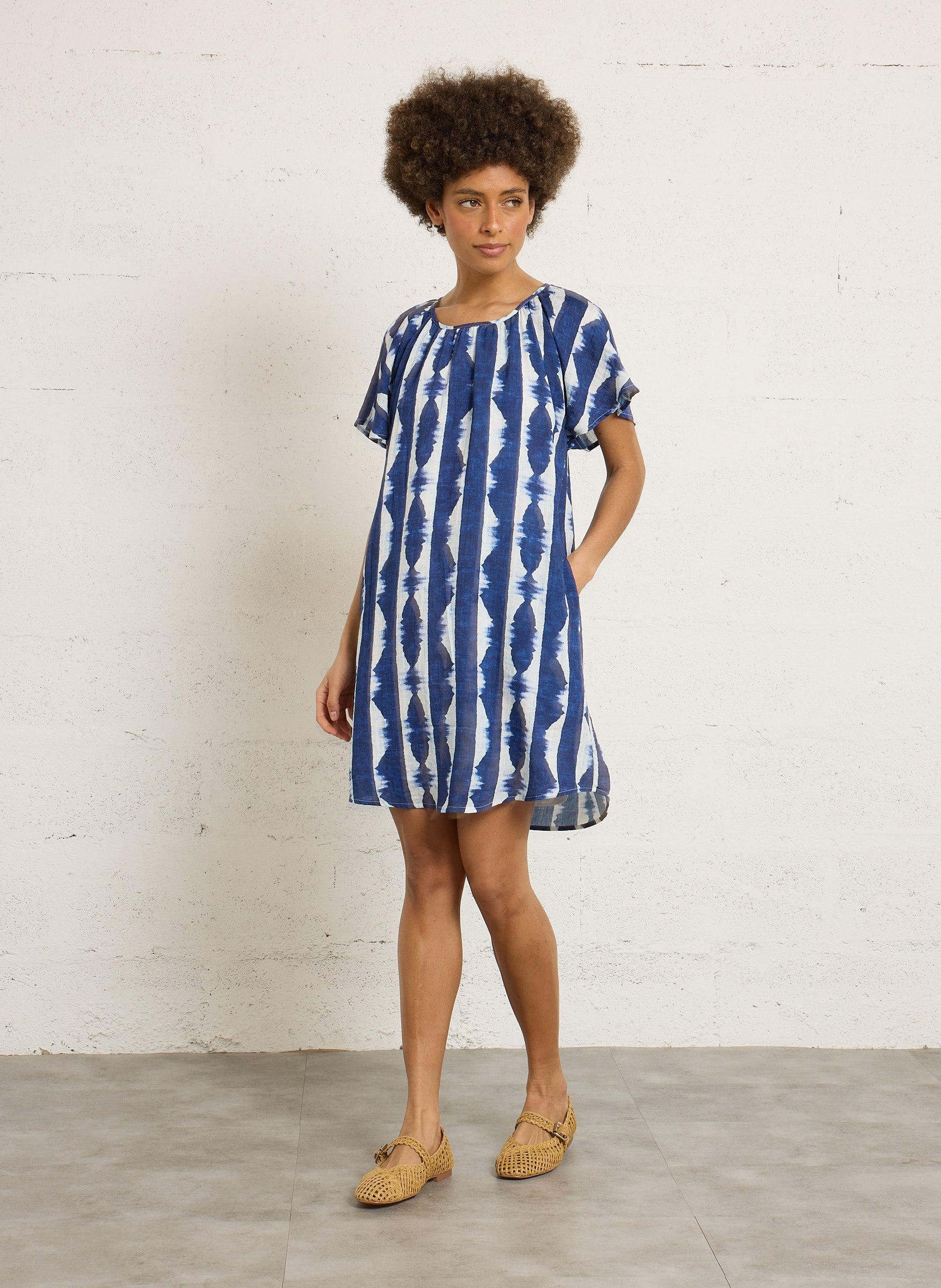 Robe droite en coton THE KORNER Bleu