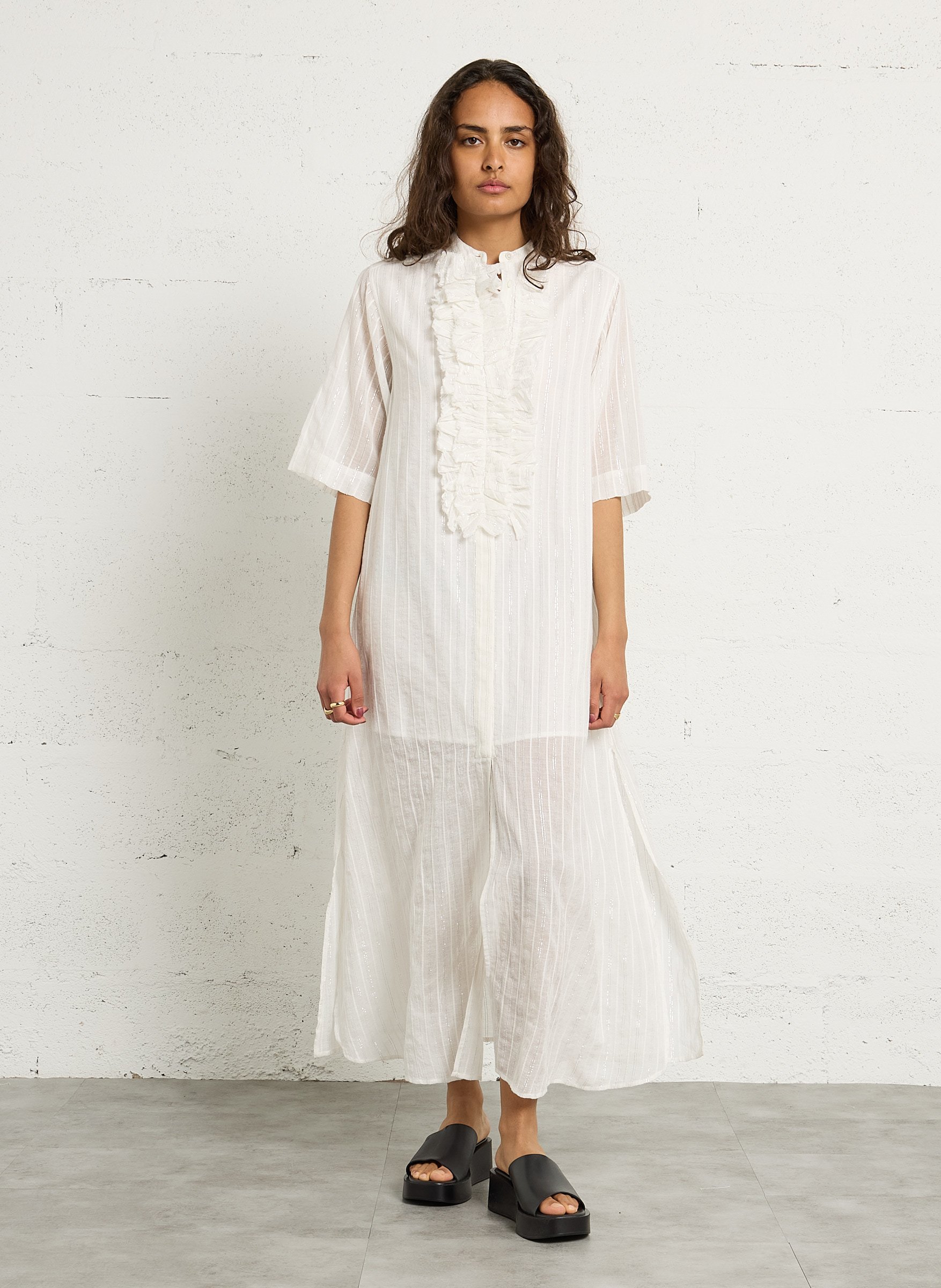 Robe longue col rond en coton mélangé LAURENCE BRAS Blanc