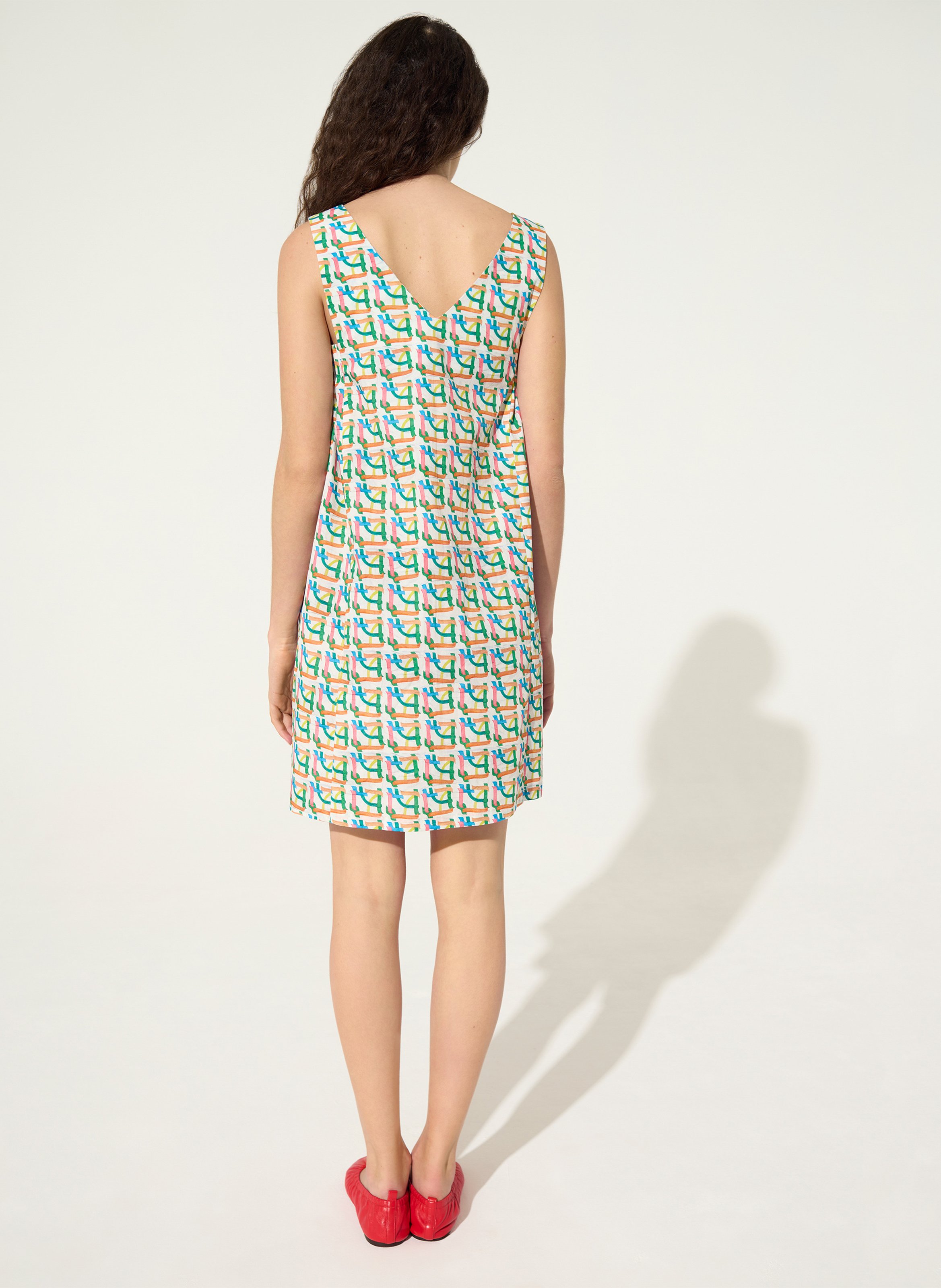 Kurzes ausgestelltes bedrucktes Baumwollkleid COTELAC ACOTE Weiss