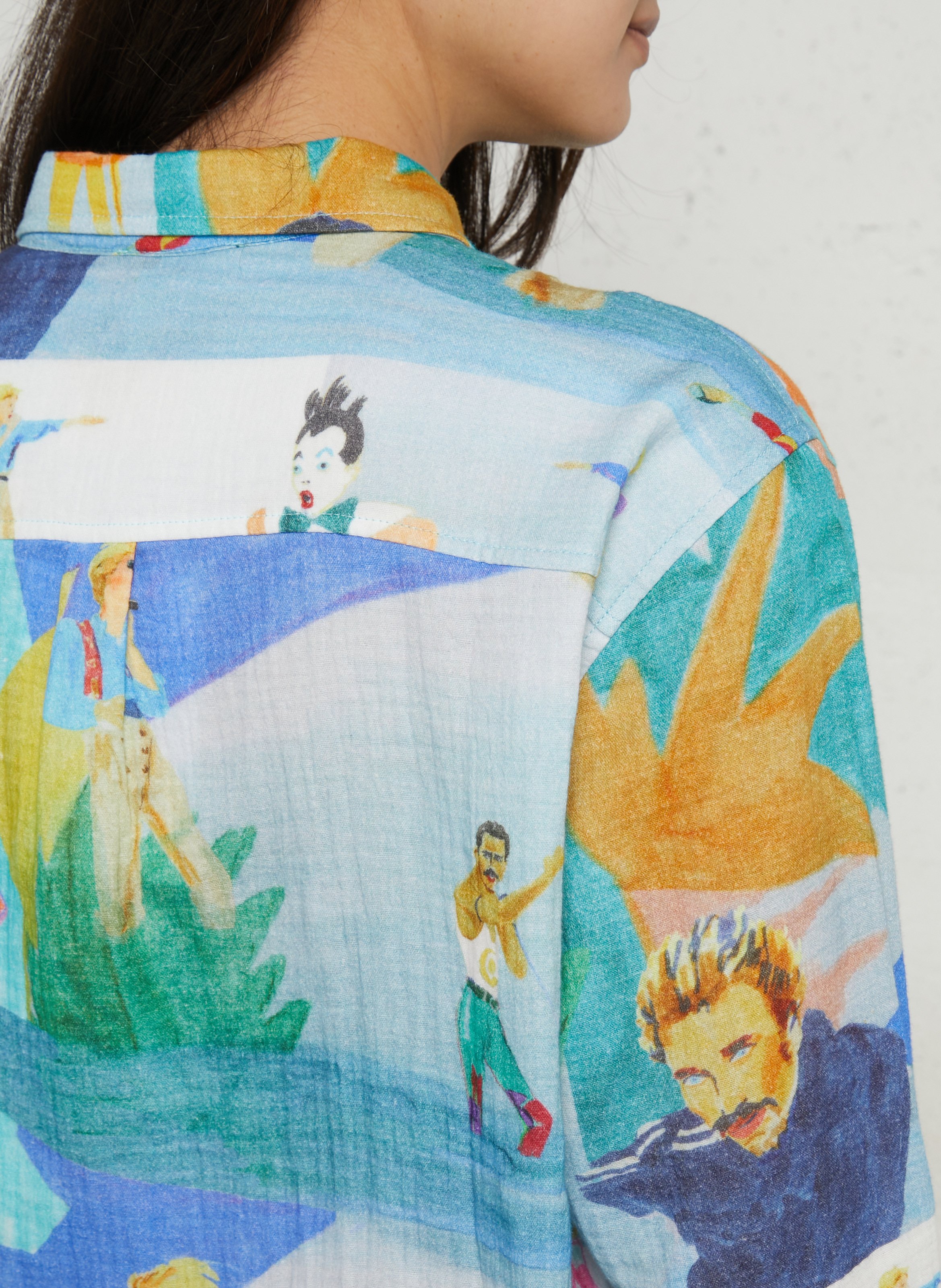 Oversize-Baumwollbluse mit klassischem Kragen und Print G.KERO Blau