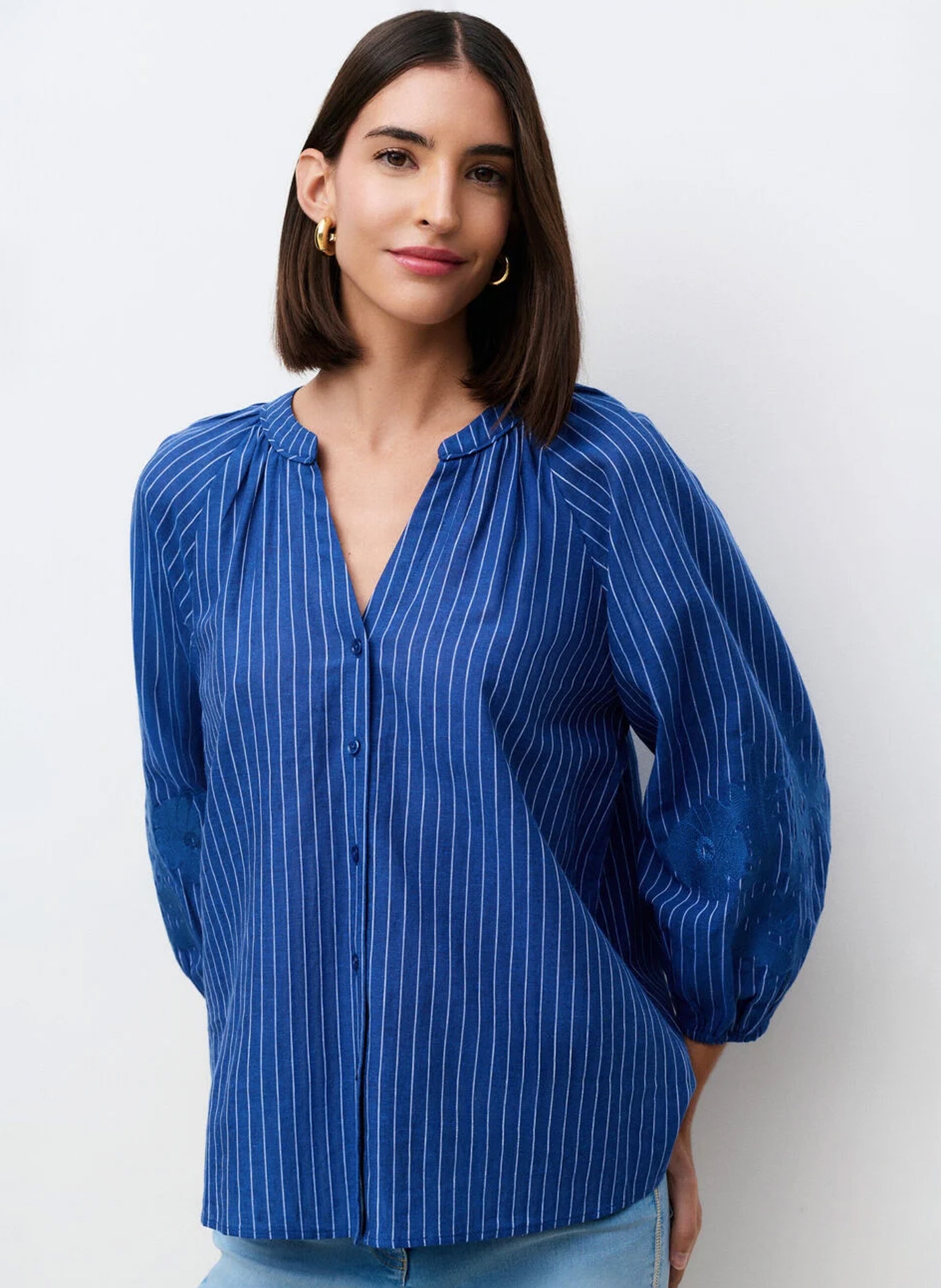 Tunisian collar shirt in blended linen CAROLL Blue