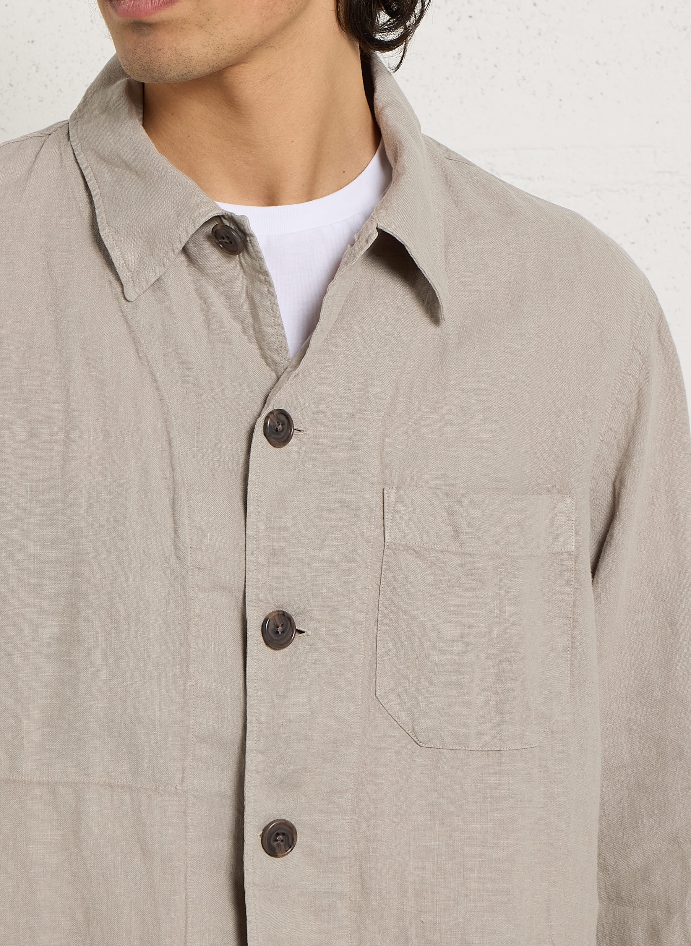 Hemdjacke aus Leinen mit klassischem Kragen HARTFORD Beige