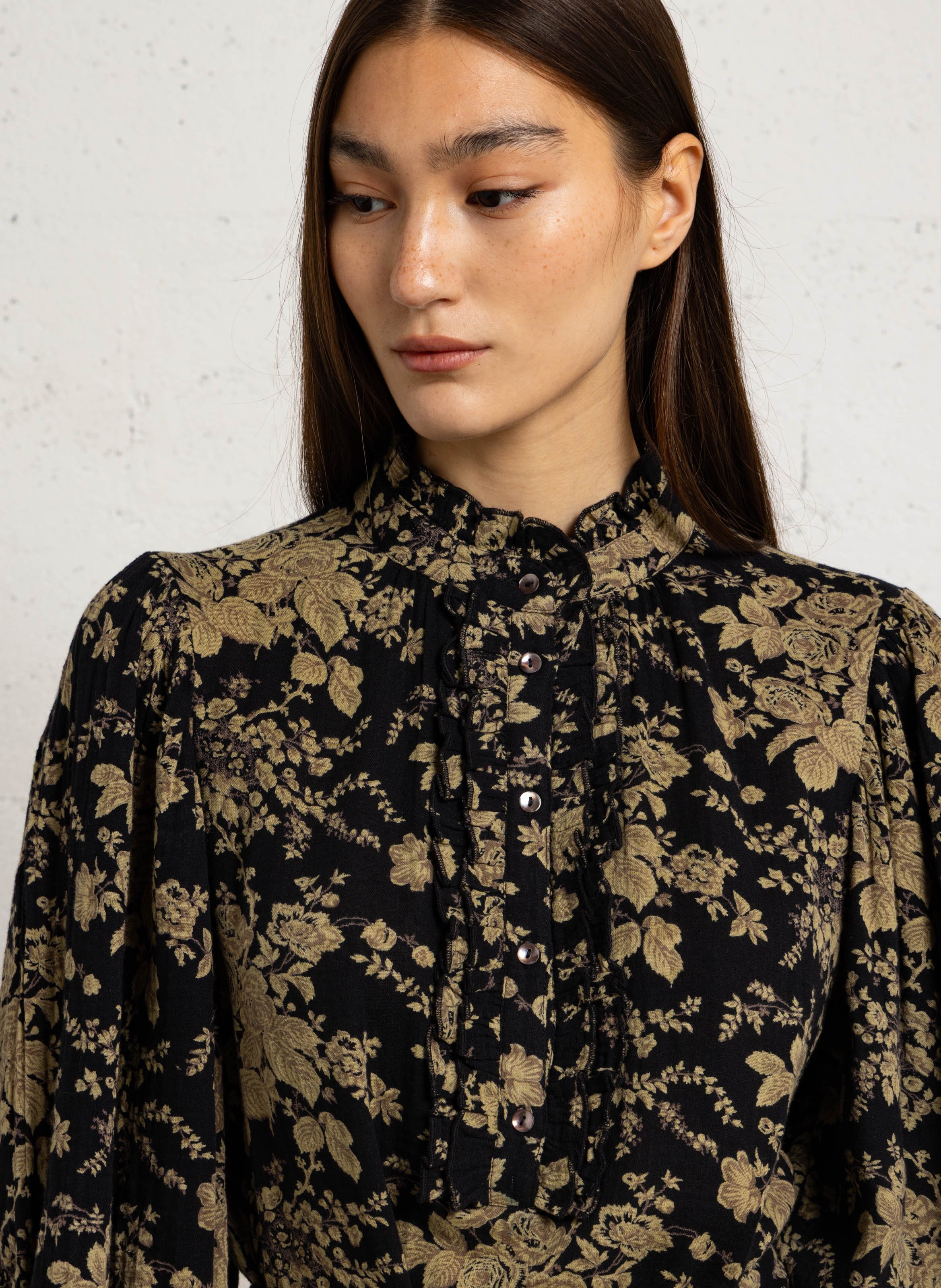 Gerade geschnittenes Maxikleid aus Baumwolle ANTIK BATIK Schwarz