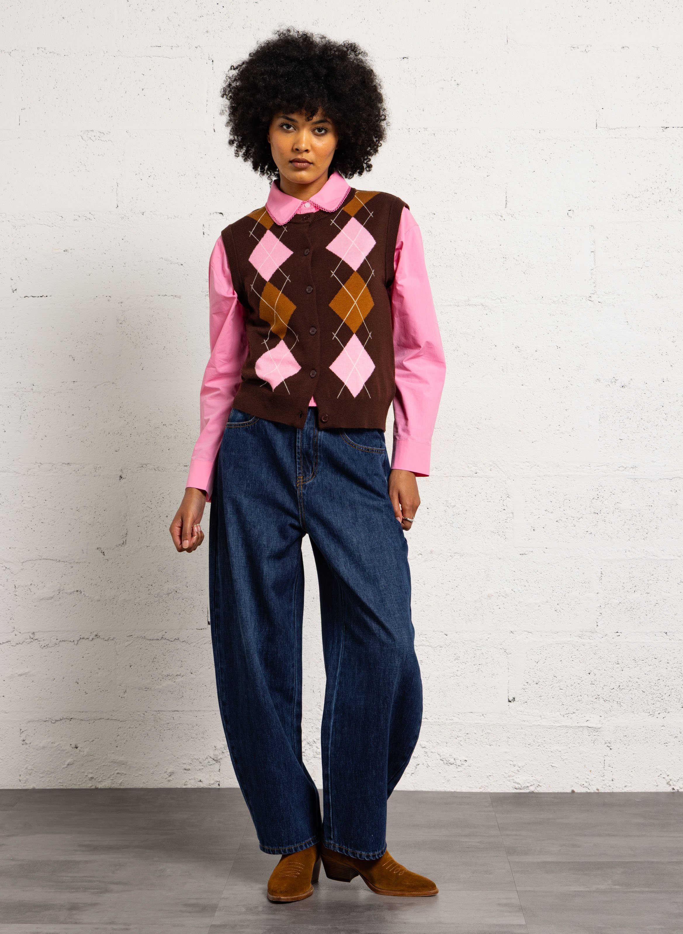 Gilet à motif losanges SUNCOO Marron