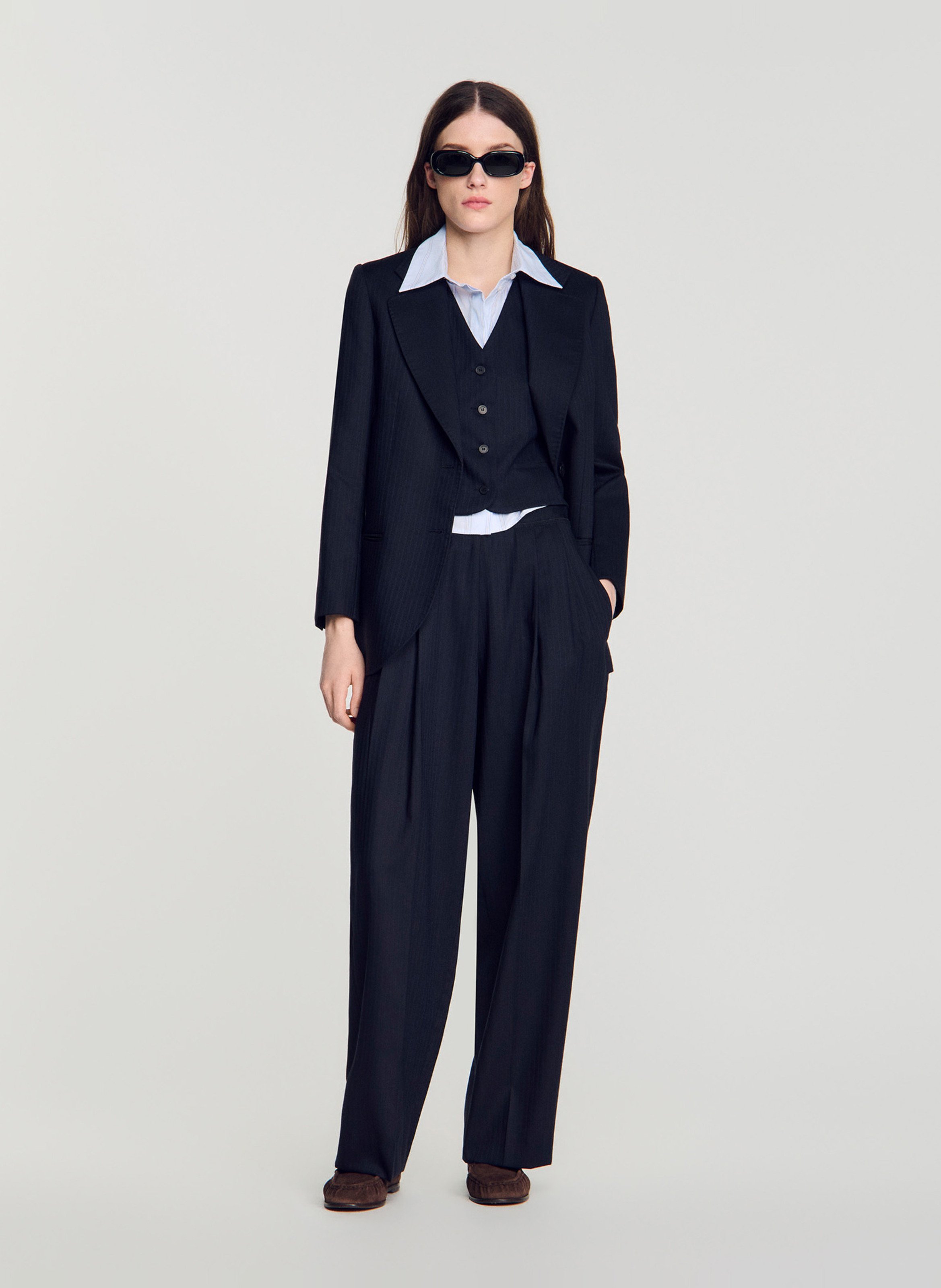 Wool mix drainpipe trousers SANDRO Blue